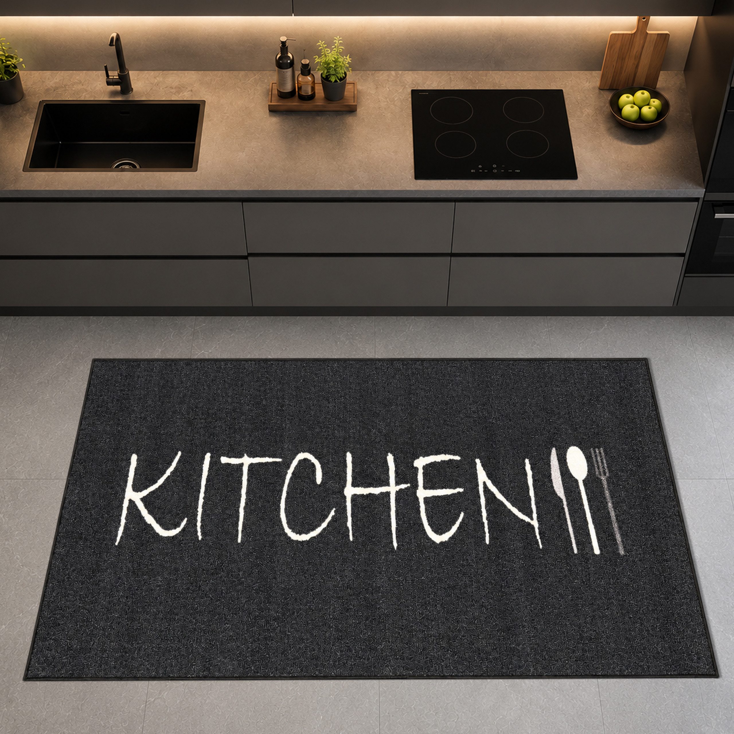 TeppichHome24 Teppich Robsuter Küchenläufer, rechteckig, Höhe: 4 mm, grafisches Küchenmotiv, gummierte rutschfeste Rückseite