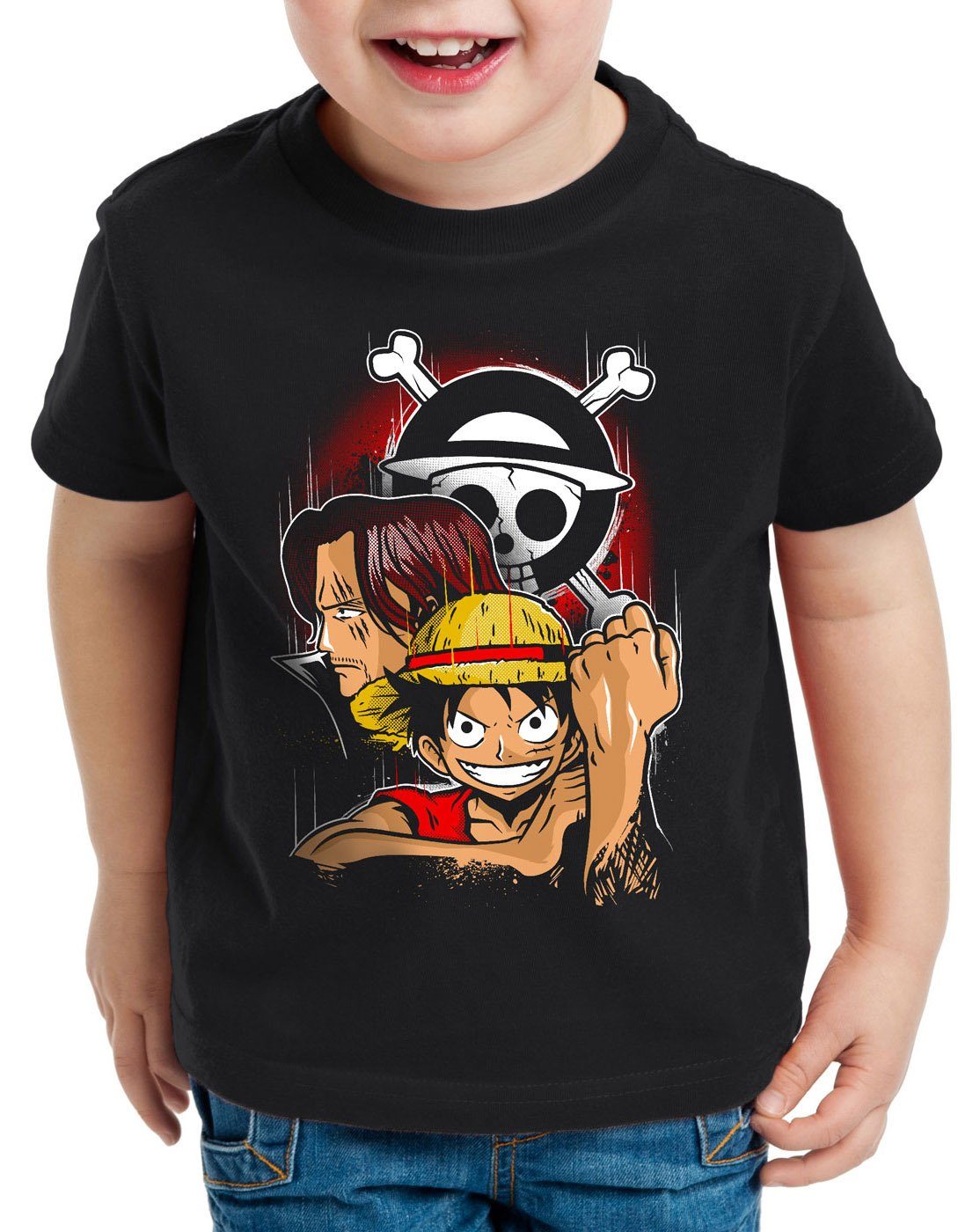 Kinder Monkey anime style3 Print-Shirt T-Shirt D. strohhut Ruffy manga bande