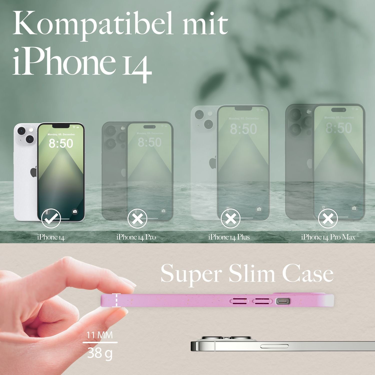 Nalia Smartphone-Hülle Apple iPhone 14 15,5 cm (6,1 Zoll), Nachhaltige Bio Hülle / Ökologisch / Umweltfreundlich / ohne Plastik