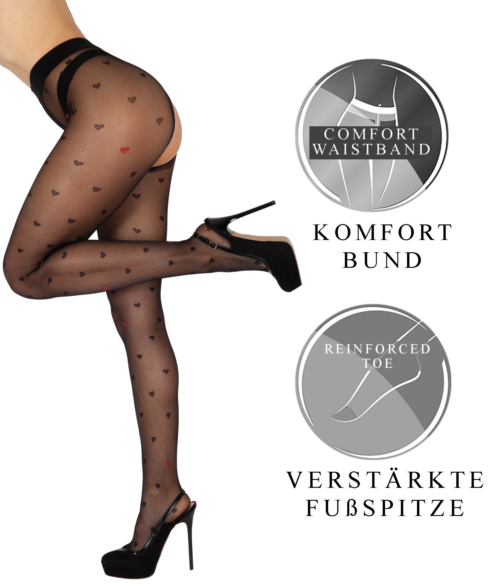 Strumpfhose DEN Nero Herzen Strumpfhose mit Ouvert 20 Schritt St) und offenem (1 BANANALU Ouvert