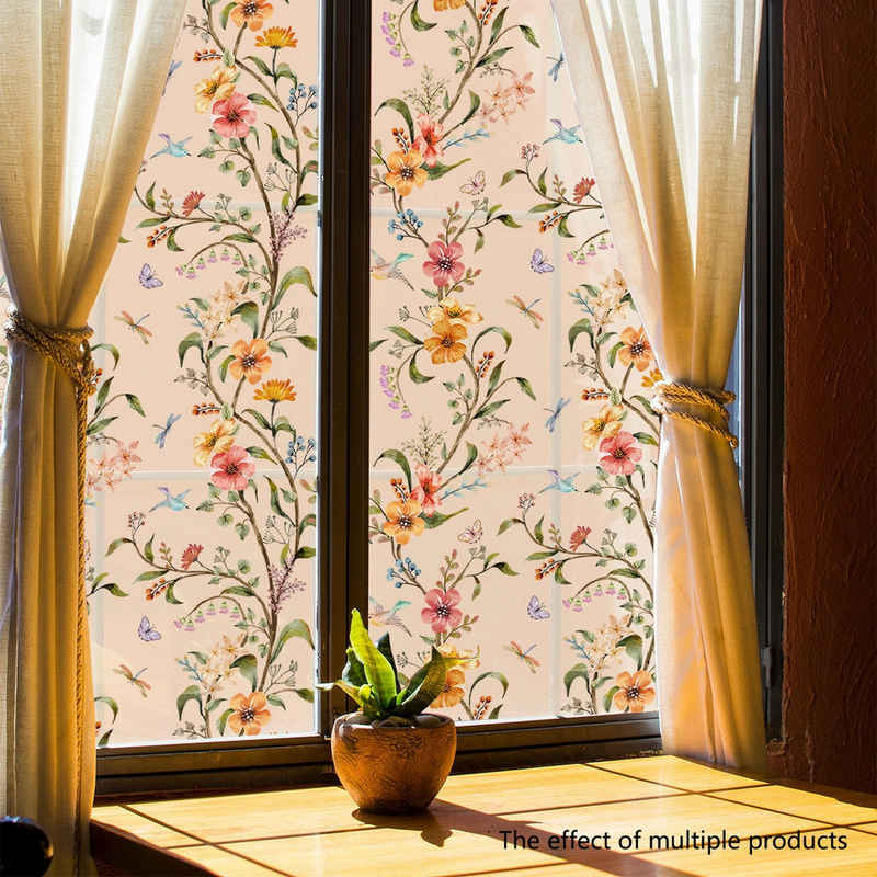 AUKUU Wandtattoo 45*150cm Einfacher Retro Blumenranken Sonnenschutz, Fensterglas elektrostatischer Aufkleber Heimdekorationsaufkleber