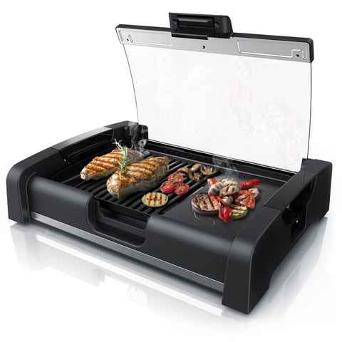 Arendo Tischgrill, Gourmet Tischgrill mit Glasabdeckung Elektrogrill 1650W