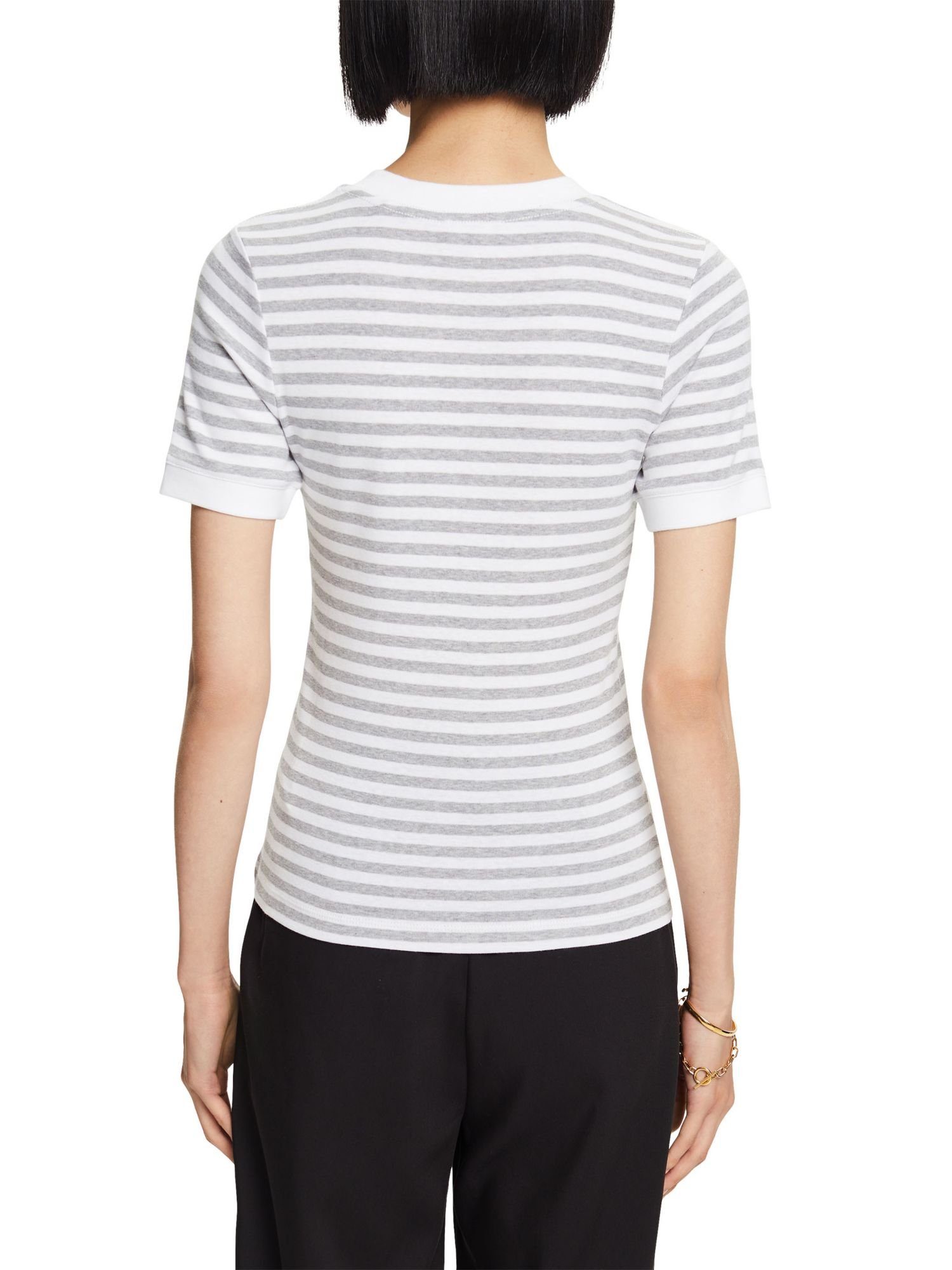 Baumwoll-T-Shirt WHITE (1-tlg) T-Shirt Gestreiftes Esprit Logo-Print mit