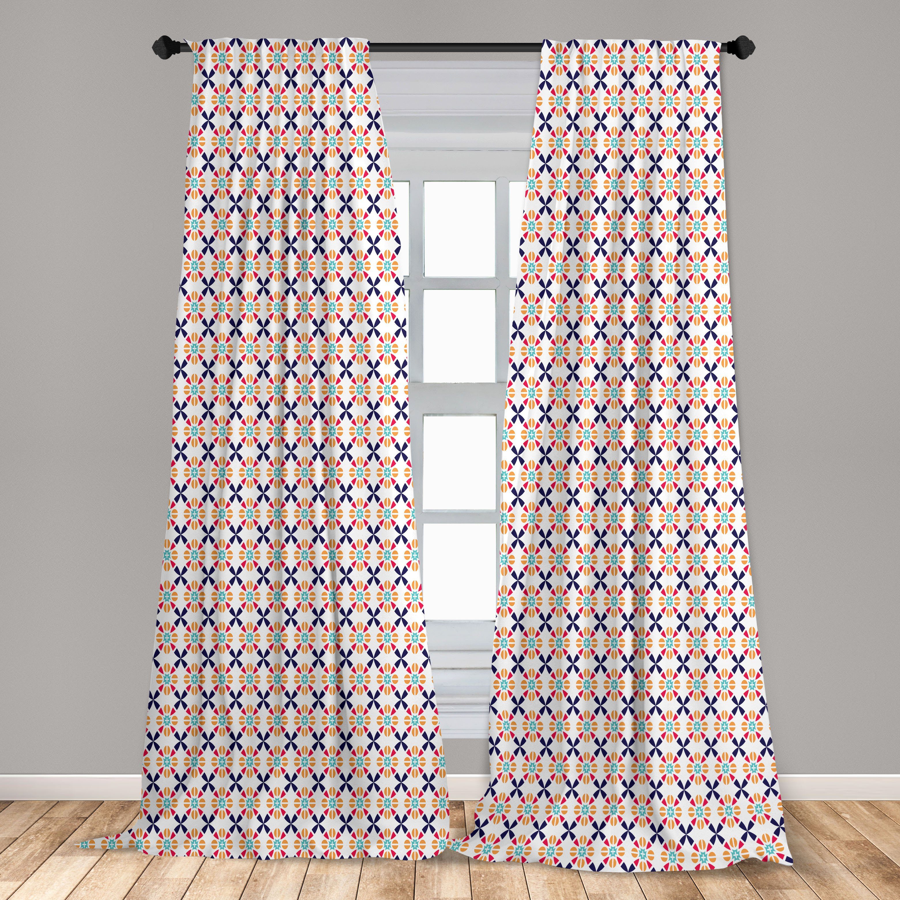 Gardine Vorhang für Microfaser, geometrisch Weinlese-Mosaik-Art Schlafzimmer Wohnzimmer Dekor, Abakuhaus