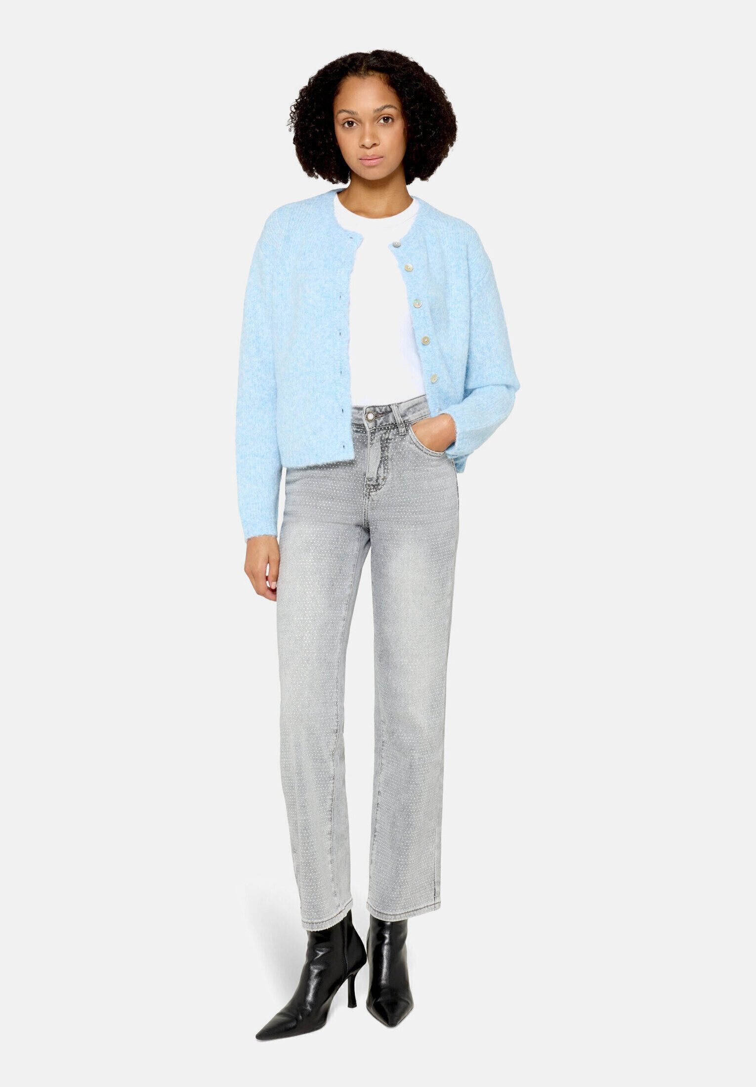 Cartoon Strickjacke Damen mit Rundhalsausschnitt (1-tlg)