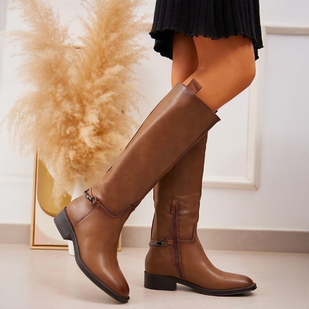Ital-Design Damen Freizeit Stiefel (88577480) Blockabsatz Flache Stiefel in Hellbraun