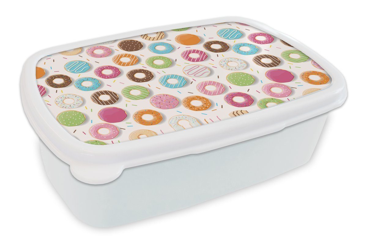 Kunststoff, Jungs Muster und - Donut MuchoWow Lunchbox und Erwachsene, Brotdose, für für Kinder weiß Pastell, (2-tlg), Brotbox - Mädchen