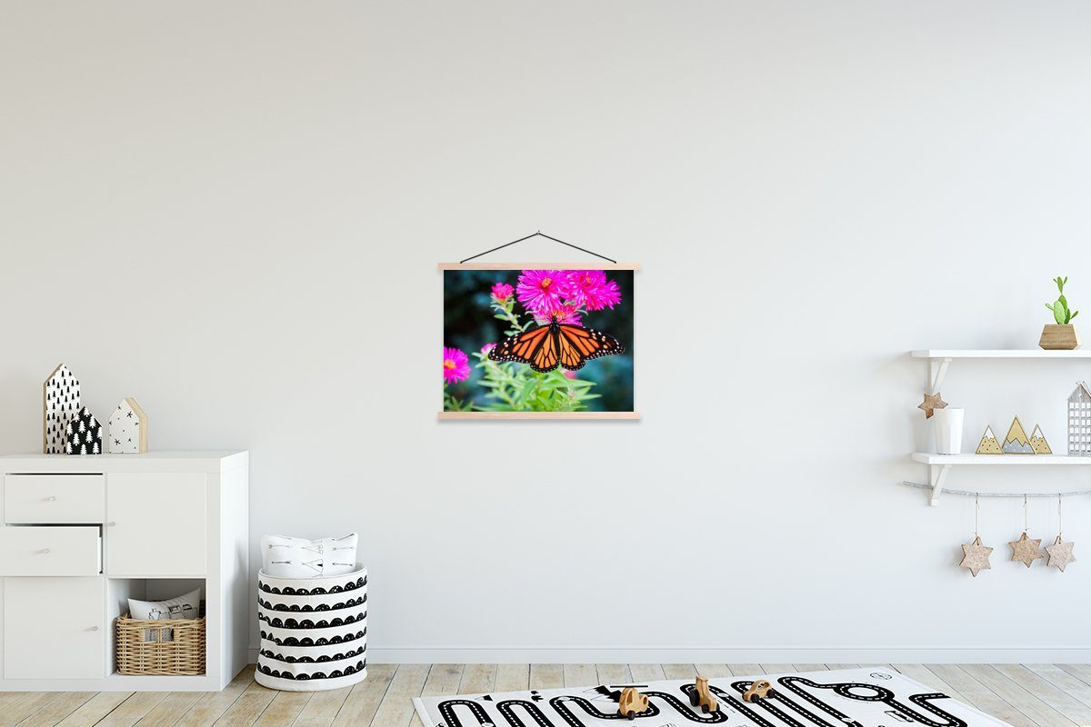 MuchoWow Poster Schmetterling - Botanisch - Blume, (1 St), Posterleiste, Textilposter für Wohnzimmer, Bilderleiste, Magnetisch