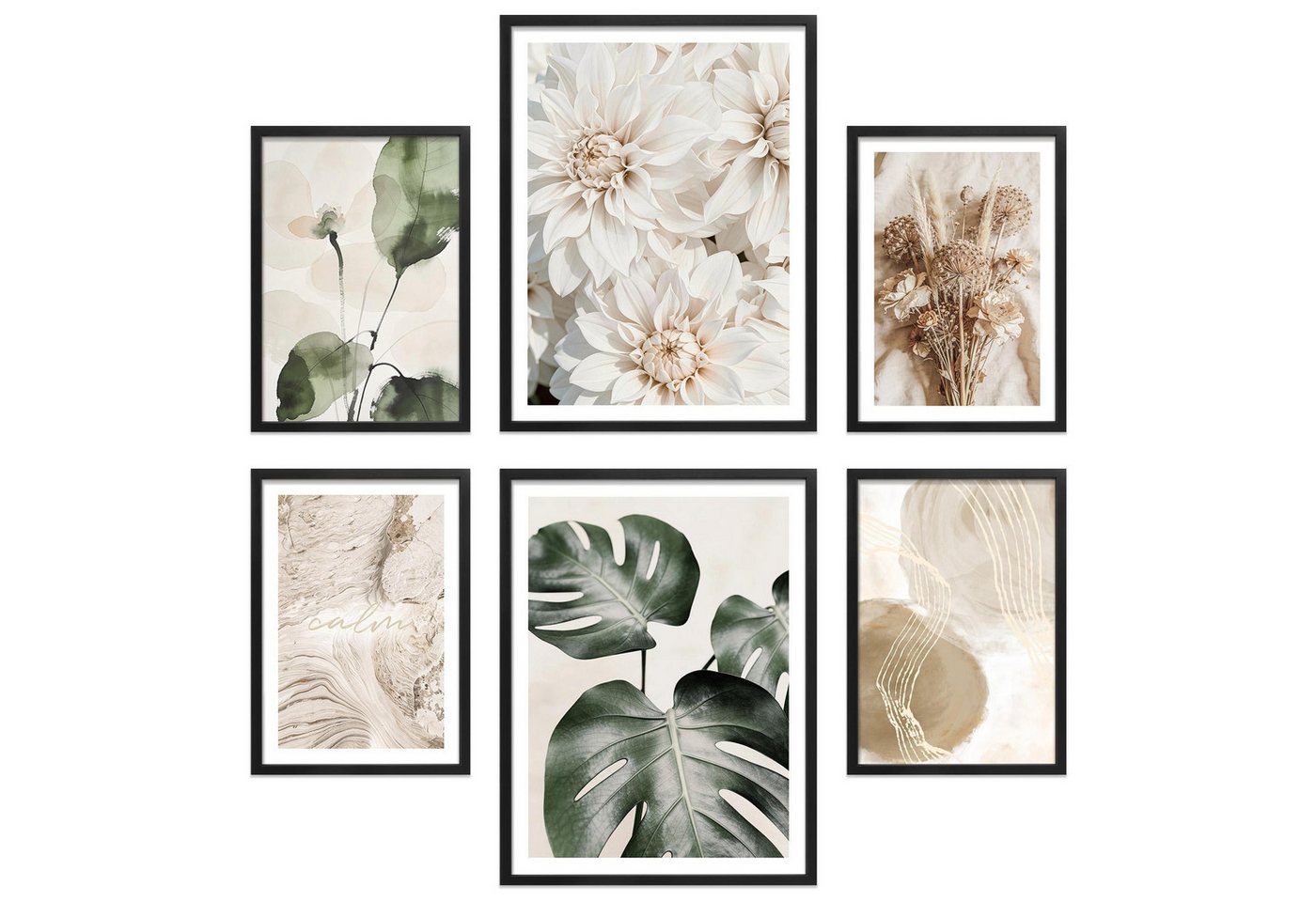 ARTFAVES Bilder-Collage Poster Set Beige Green Calmness I mehrteilige Bilderwand I Wandbilder, (Wandbilder modern, 6 St)