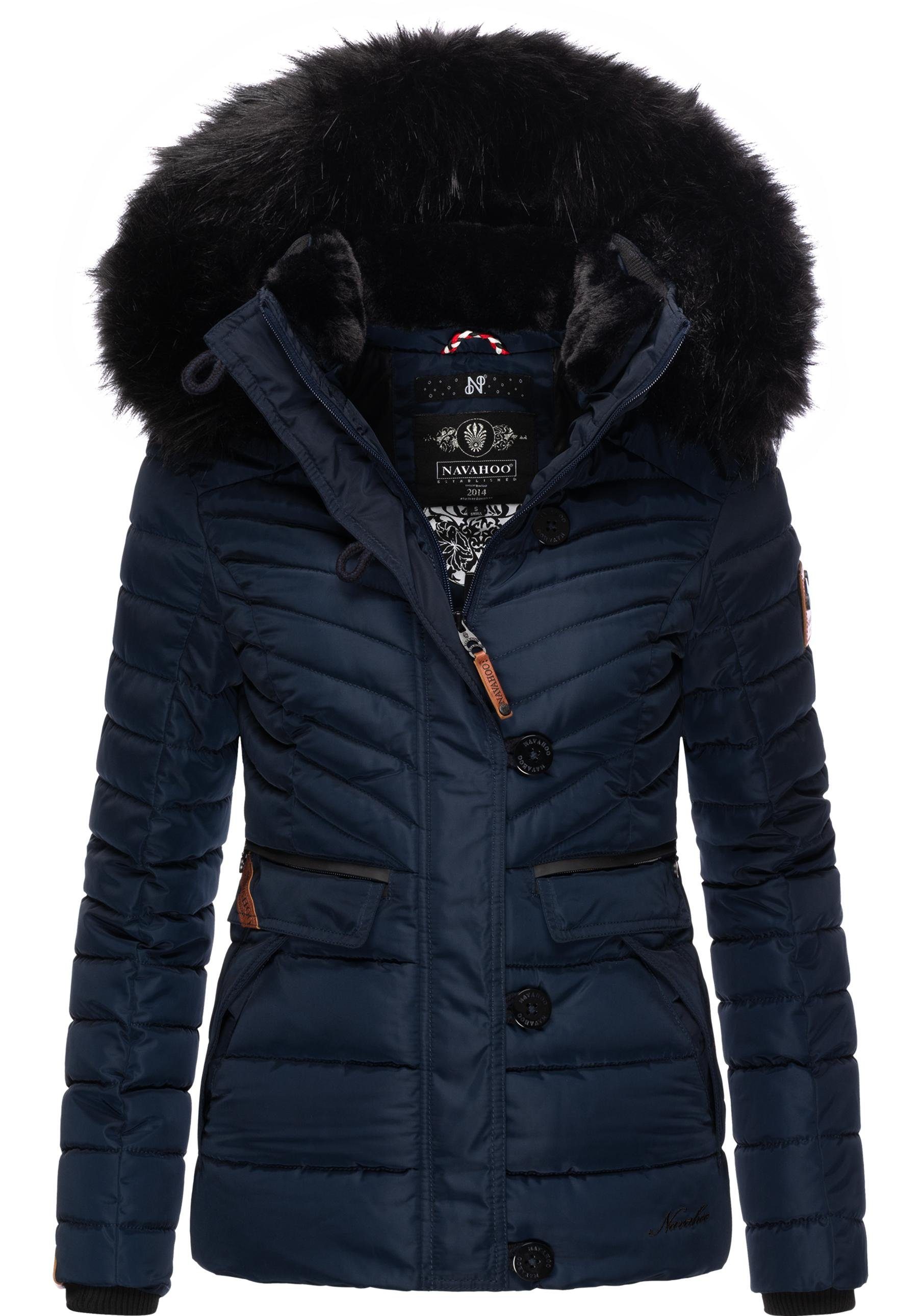 Navahoo Winterjacke Wisteriaa Warm blau mit Steppjacke gefütterte Kunstfell-Kapuze