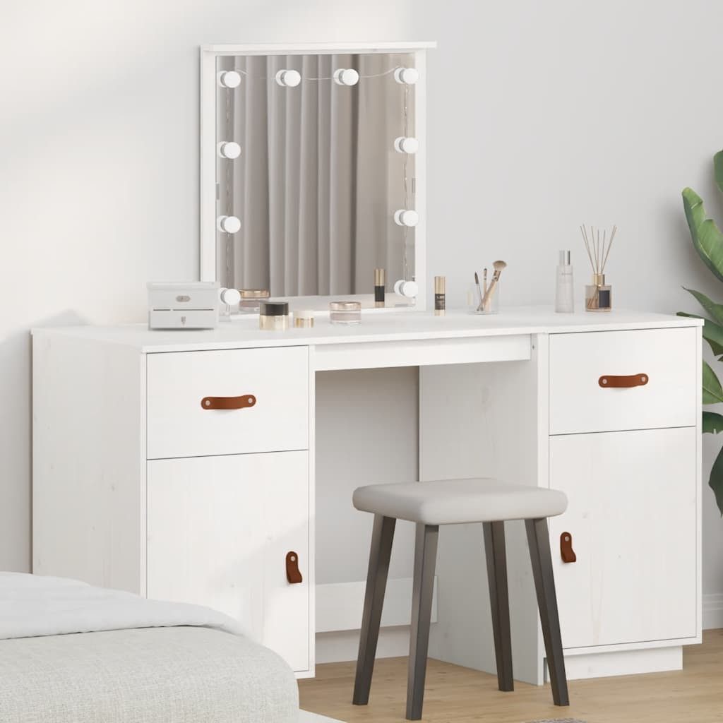 furnicato Schminktisch Schminktisch-Set Weiß aus massivem Kiefernholz 135x50x134 cm (1-St)