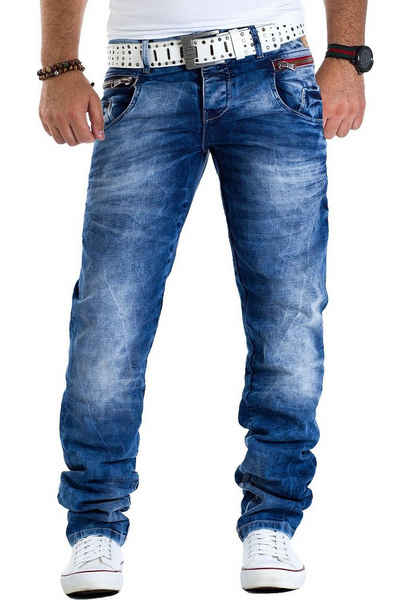 Cipo & Baxx Slim-fit-Jeans BA-CD394 Stonewashed Freizeithose Casual jeans mit zusätzlichen Reißverschlüssen