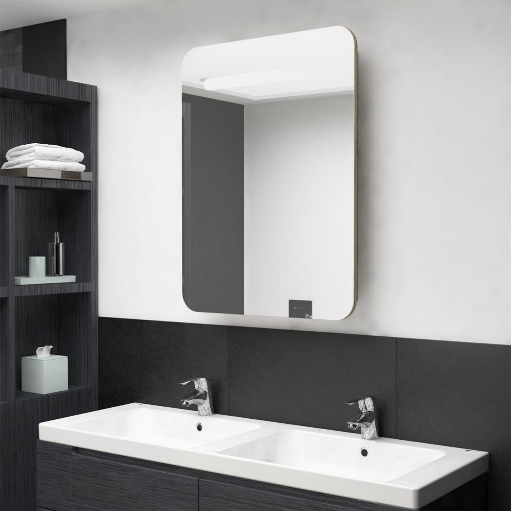 (1-St) vidaXL Eichen-Optik cm 60x11x80 LED-Bad-Spiegelschrank Badezimmerspiegelschrank