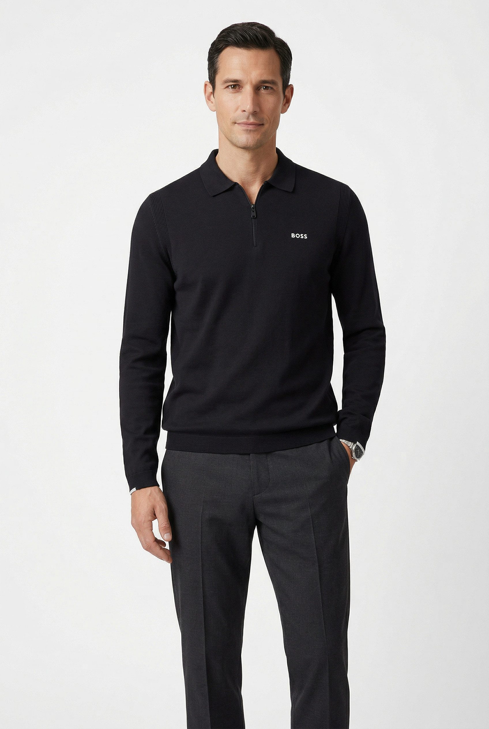 BOSS GREEN Strickpullover KN Ever-X PL mit Reißverschluss, regular fit, toniges Logo