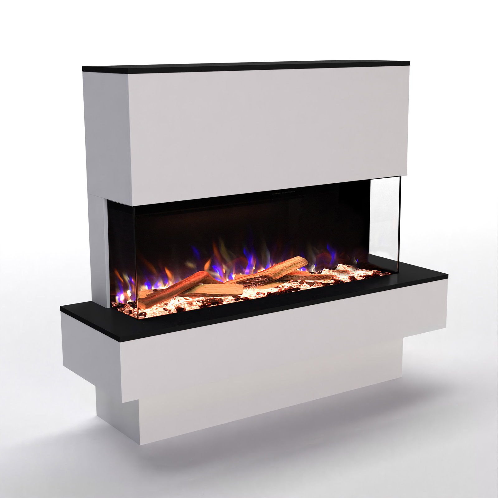 GLOW FIRE Elektrokamin PR19 E-Motion 3D, Elektrischer Kamin mit 3D Feuer mit Heizung, täuschend echte Flamme mit Heizung, 3 Dekorationen