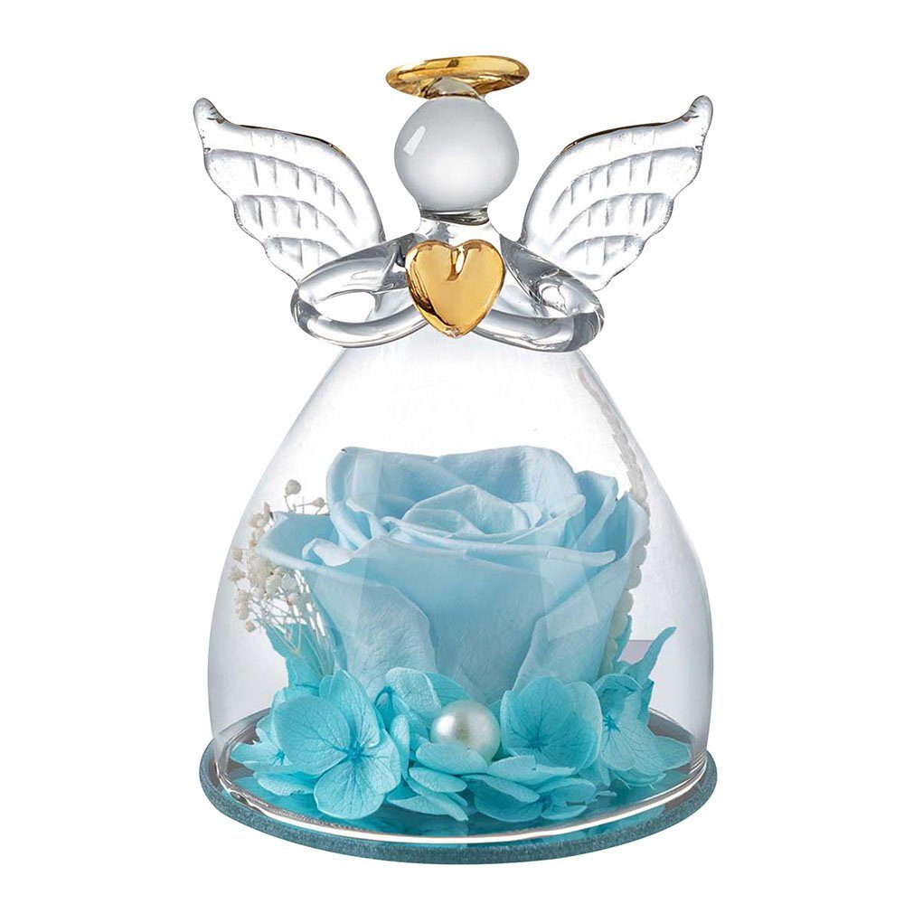 Blumen Glas-Engel-Figuren, Weihnachten Valentinstag Kunstblume Rosnek, Hellblau Konservierte Muttertag Rose, für