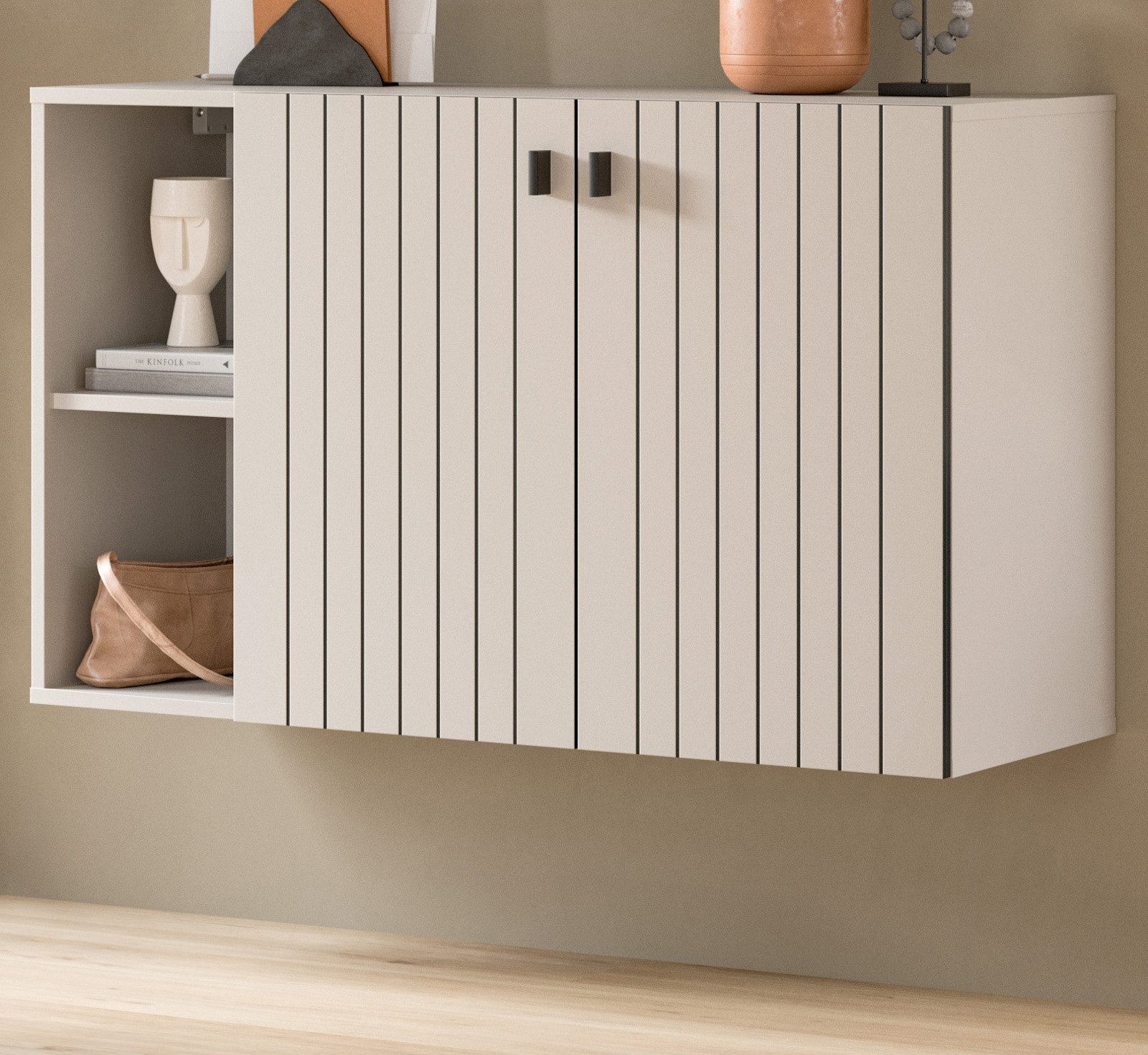 Inn.Furn Kombikommode Loreno (Flurkommode und Schuhschrank hängend, Kaschmir mit Schwarz, 106 x 63 cm), mit viel Stauarum
