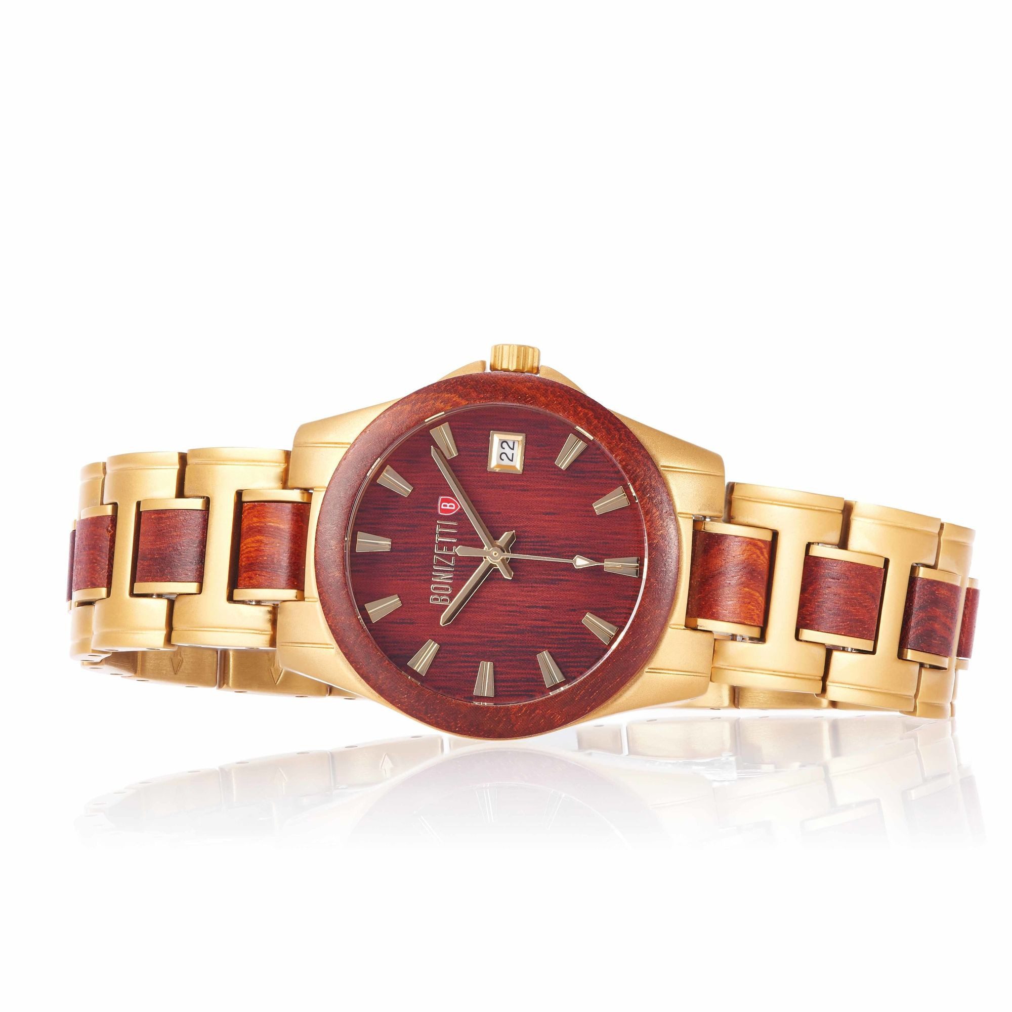 Bonizetti Chronograph MACCU PICCHU Damenuhr, (3,9 cm, kastanienbraun-gold, 1-tlg), Sandelholz, Naturmaterialien, leicht