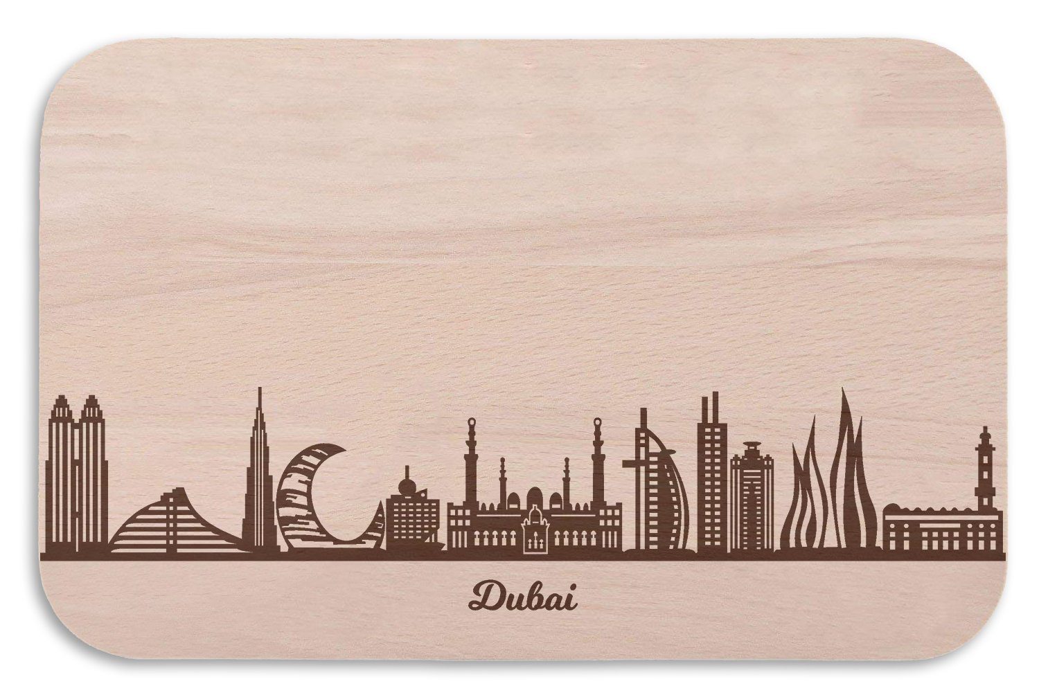 - GRAVURZEILE Stadtverliebte & Set) Skyline Dubai Schneidebrett Brotzeitbrett Gravur - Fans Souvenir, Dubai als Holz, mit auch Frühstücksbrettchen ideal für & (Kein Geschenk