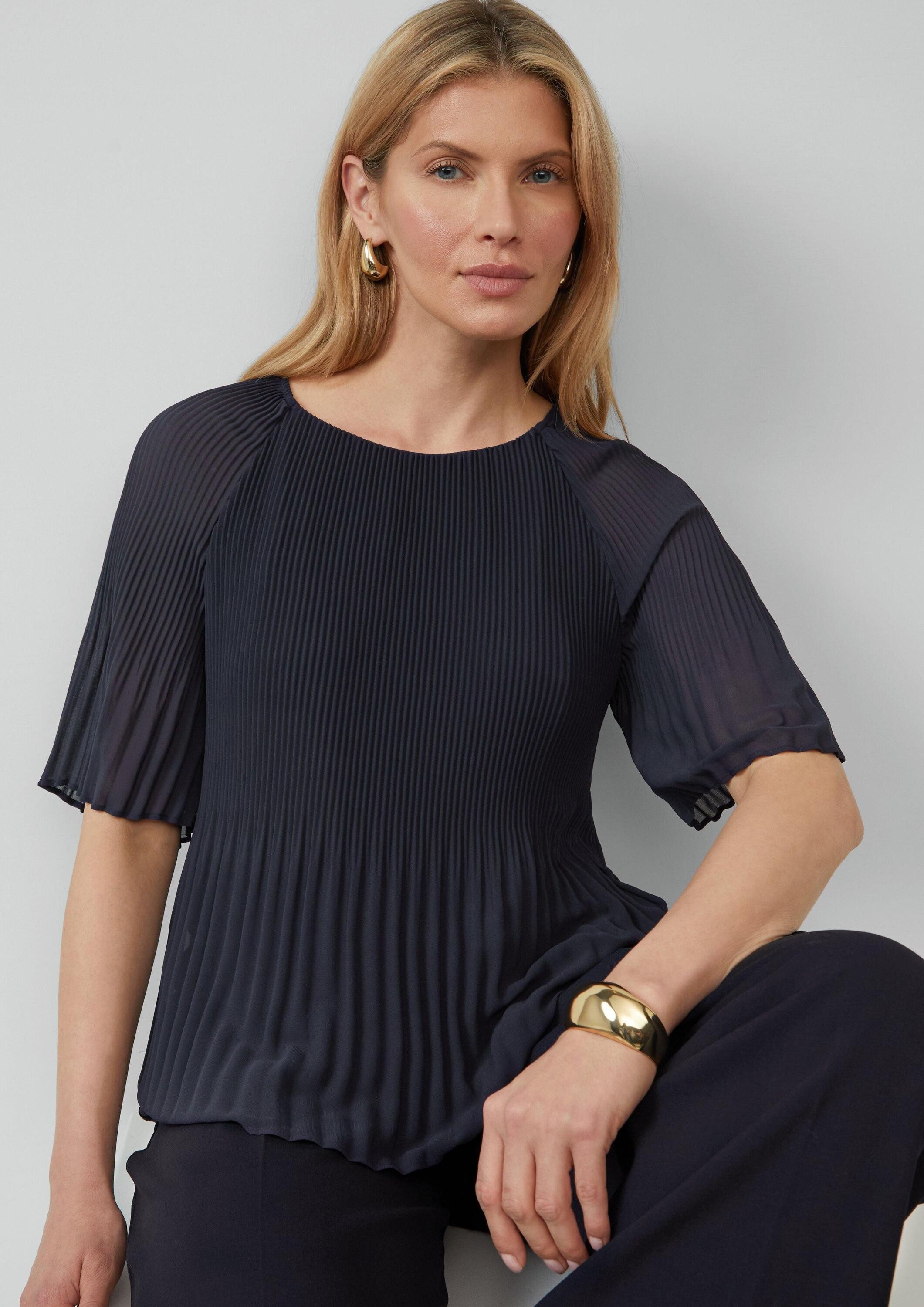 s.Oliver Kurzarmbluse Bluse Plissierte Chiffonbluse mit kurzen Ragalanärmeln