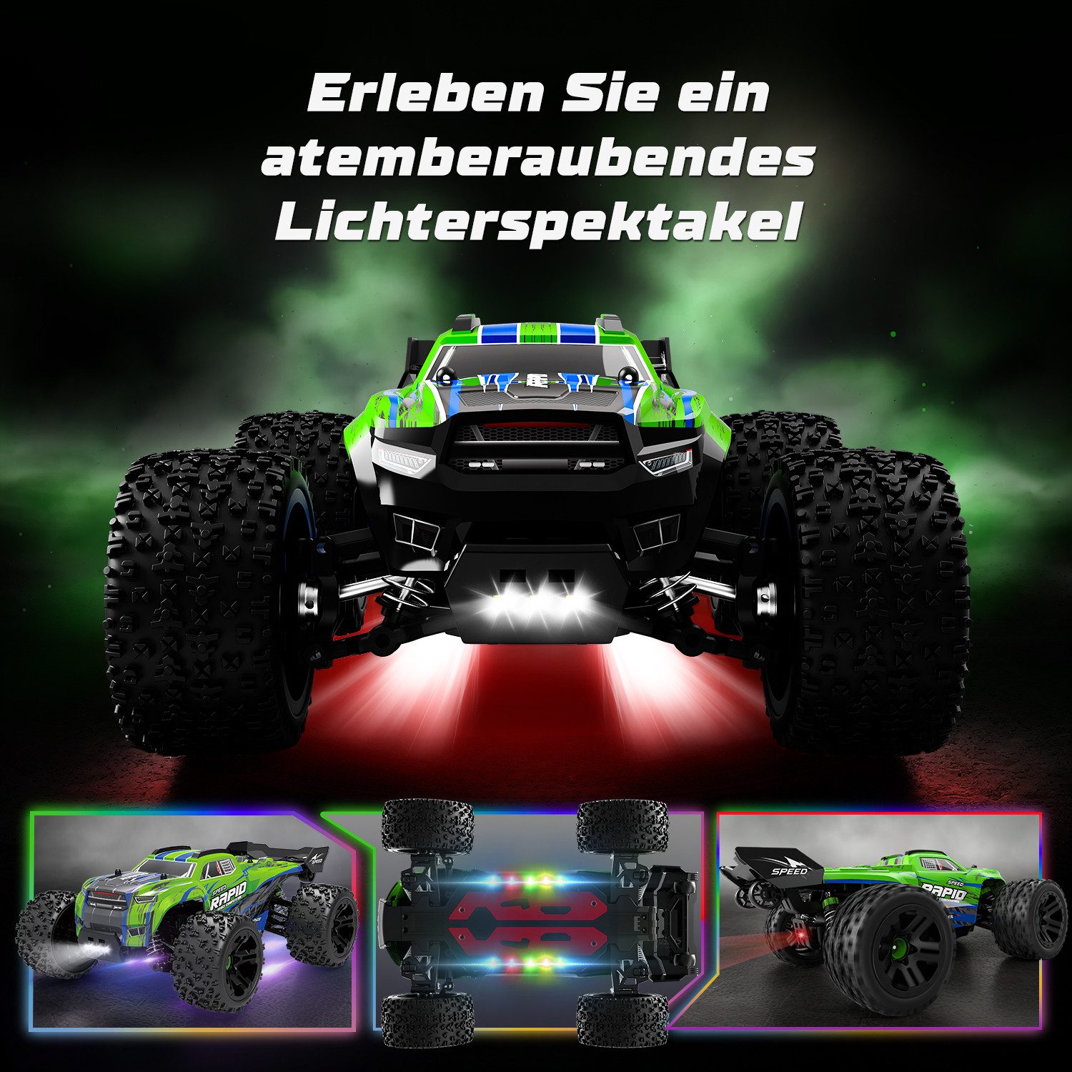 Esun RC-Auto Ferngesteuertes Auto mit Farbiges Licht, 1/20 32+km/h RC Auto Offroad (SET, 2.4GHz Ferngesteuerter Monstertruck), Monstertruck, 4WD Ferngesteuerte Autos Erwachsene