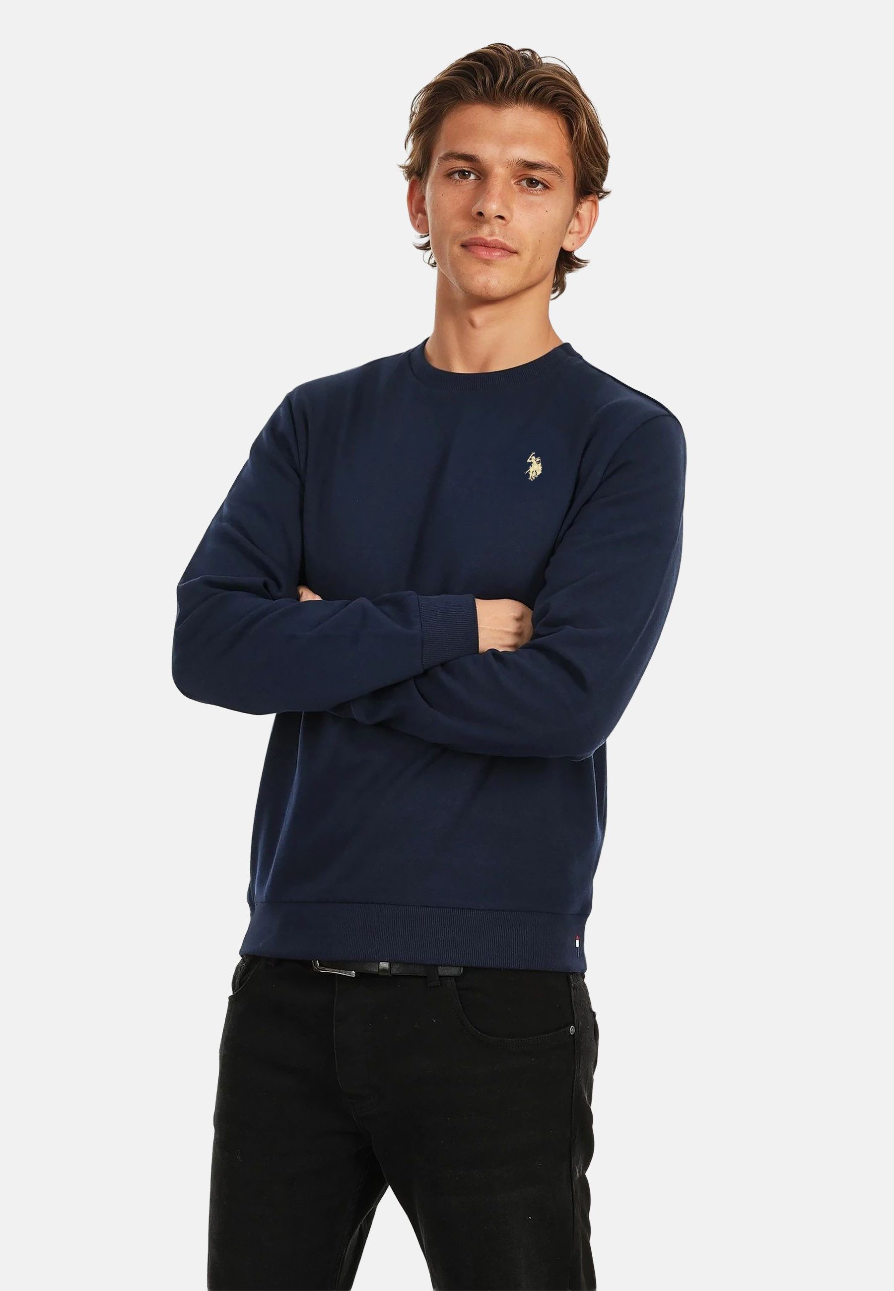 U.S. Polo Assn. Rundhalspullover Pullover USJaxxon – Herren Sweatshirt mit Rundhalsausschnitt Weiche Baumwollmischung, formstabil und mit Logo-Stickerei