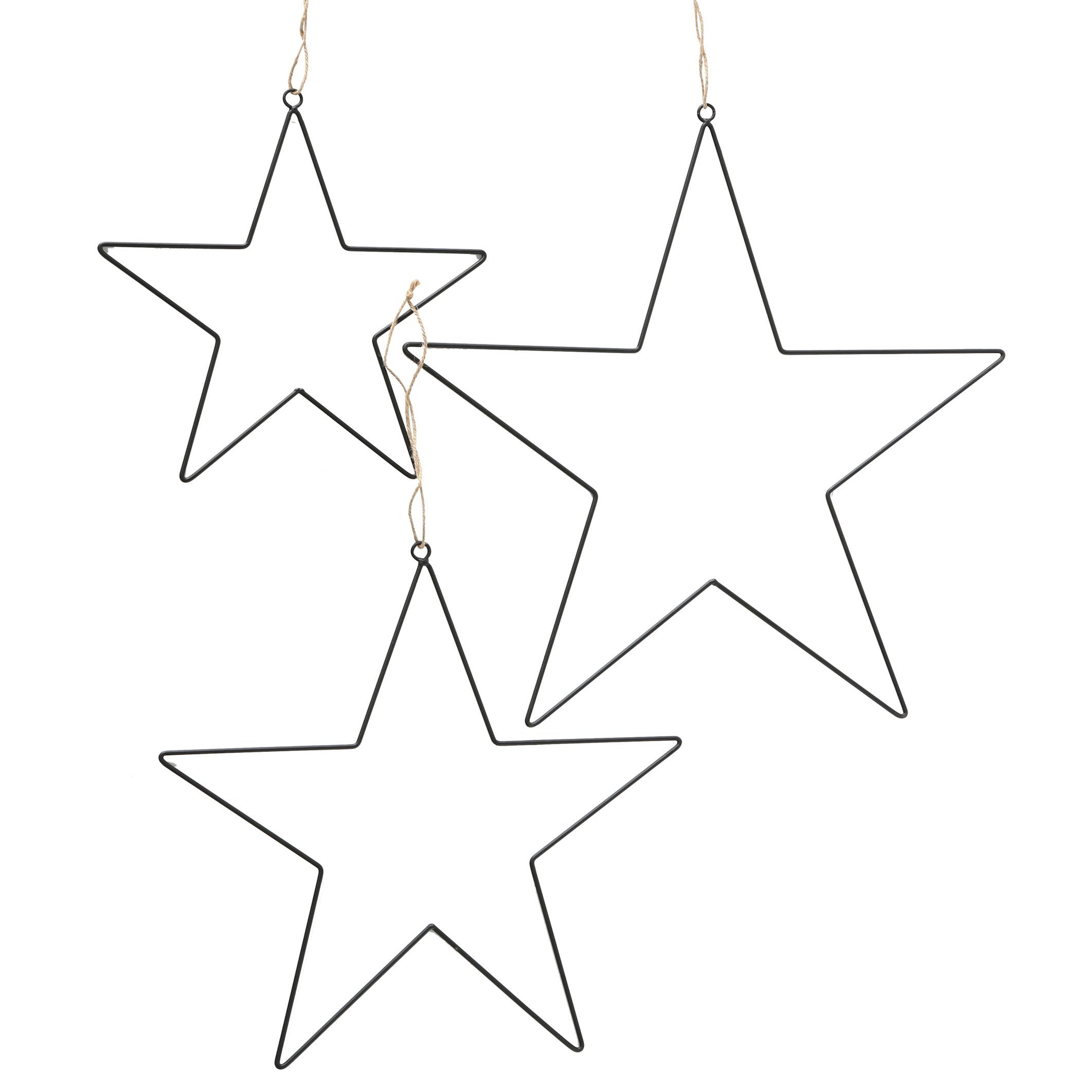 Spetebo Dekohänger Metall Deko Sterne 3er Set schwarz - 50 / 40 / 30 (Set, 3 St., Deko Sterne), Weihnachts Wand Hänge Dekoration