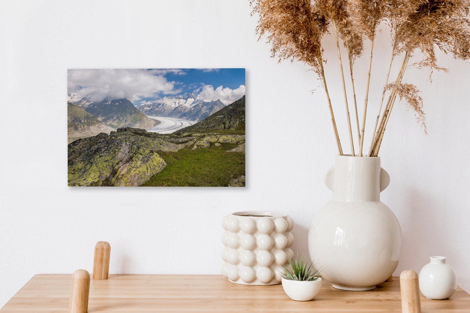 St), Schweiz Aletschgletscher einer 30x20 grünen Leinwandbilder, Bergspitze Der und, in Wanddeko, Leinwandbild mit Aufhängefertig, OneMillionCanvasses® cm Wandbild (1 der