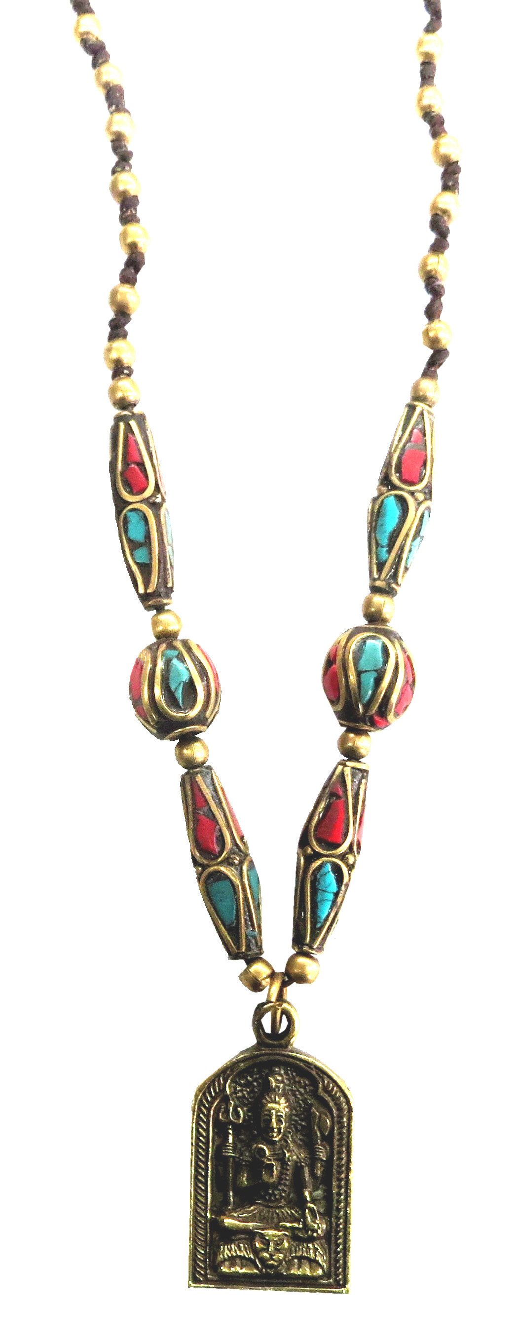 Kette mit Anhänger Halskette "Shiva Amulett" mit Messing- und Nepalperlen 55cm