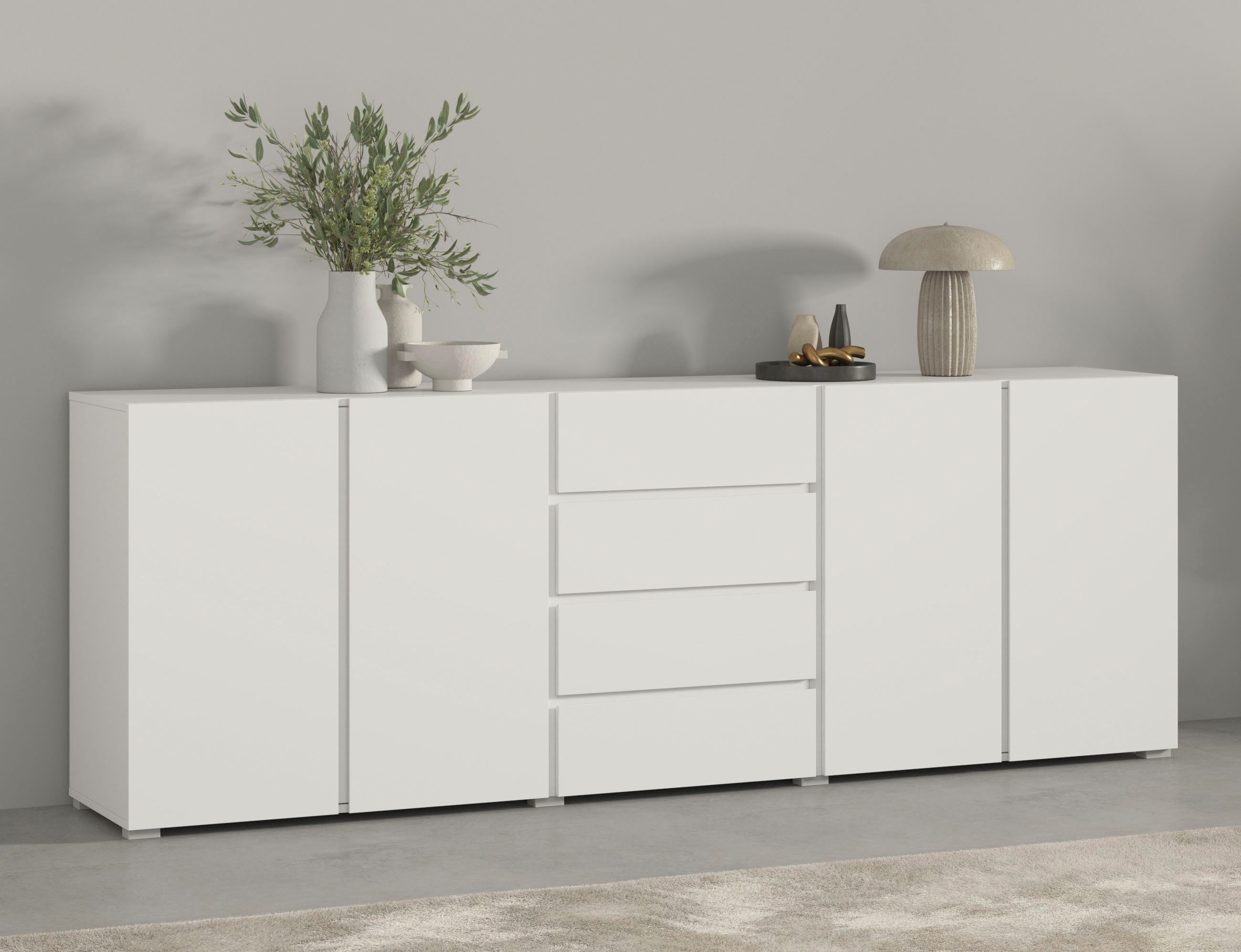 OTTO home Sideboard Metric,Breite 222 cm, grifflose Kommode 4 Türen/4 Schubkästen, Schubladenschrank mit viel Stauraum, Einlegeböden verstellbar