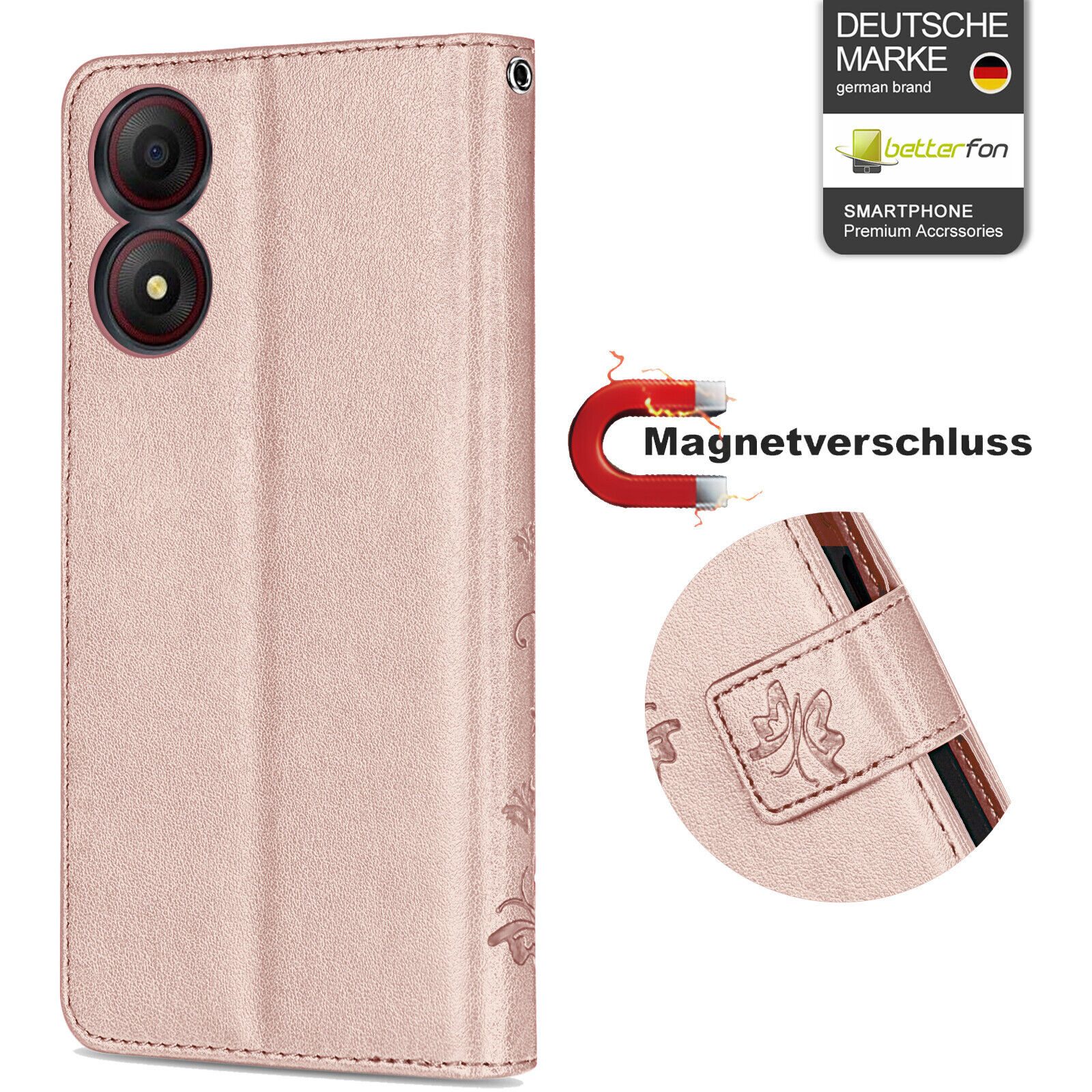 betterfon Handyhülle Handytasche für ZTE Blade A34 Klapphülle Flip Case, Bookstyle-Hülle: Magnetverschluss 3 Kartenfächer & Standfunktion