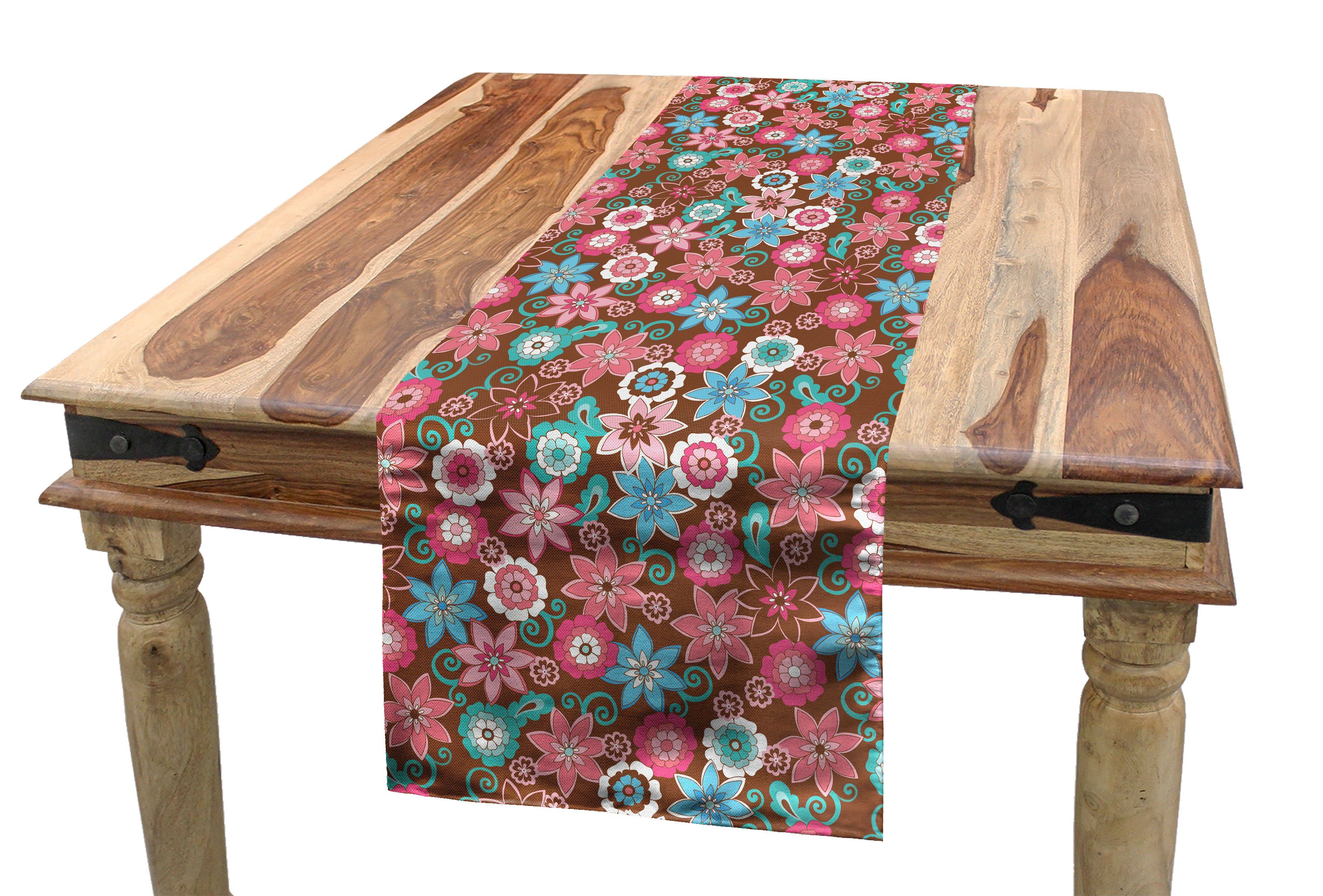 Abakuhaus Tischläufer Esszimmer Küche Rechteckiger Dekorativer Tischläufer, Blumen Blütenblätter Röschen