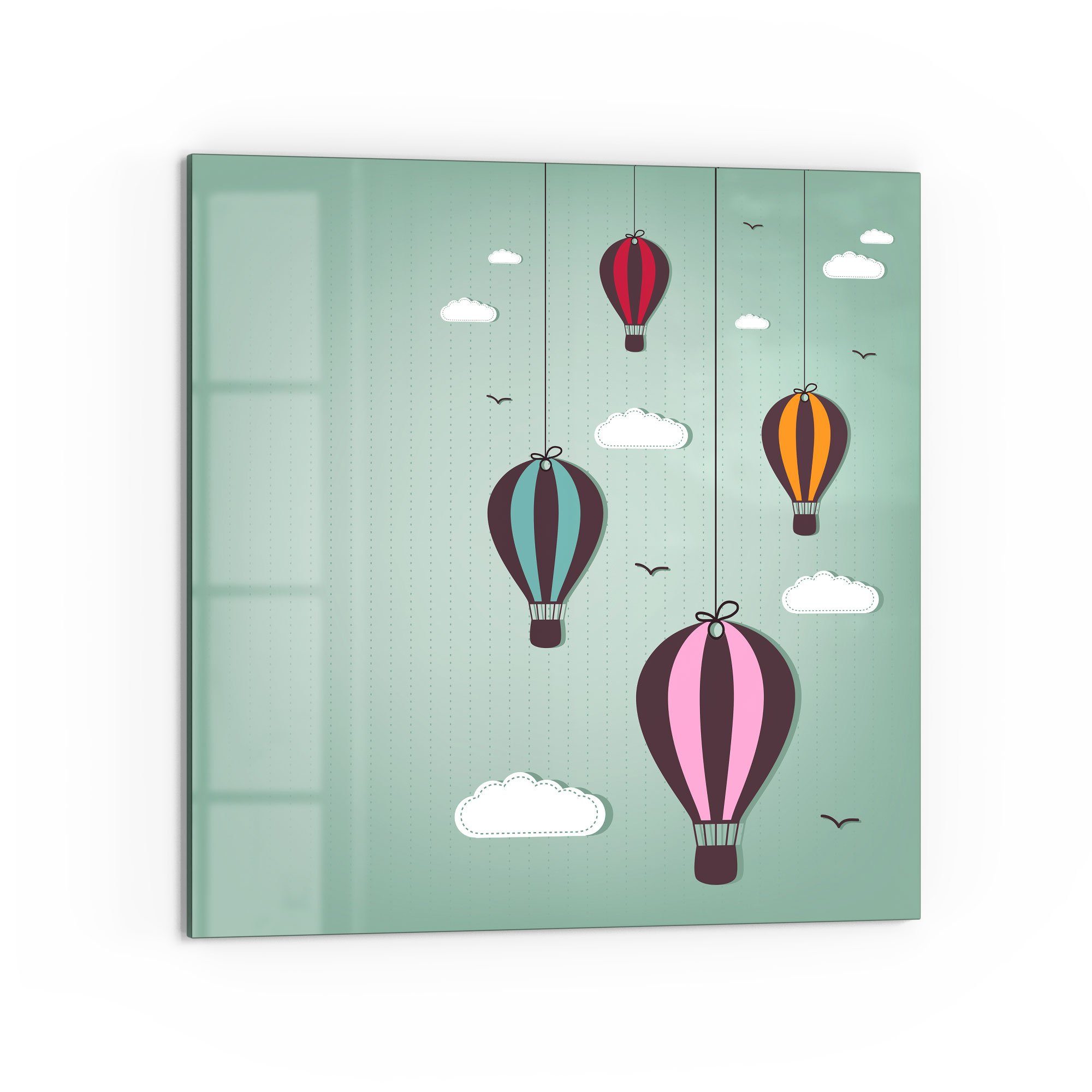 DEQORI Küchenrückwand 'Comic Heißluftballons', Herdblende Spritzschutz Badrückwand Glas