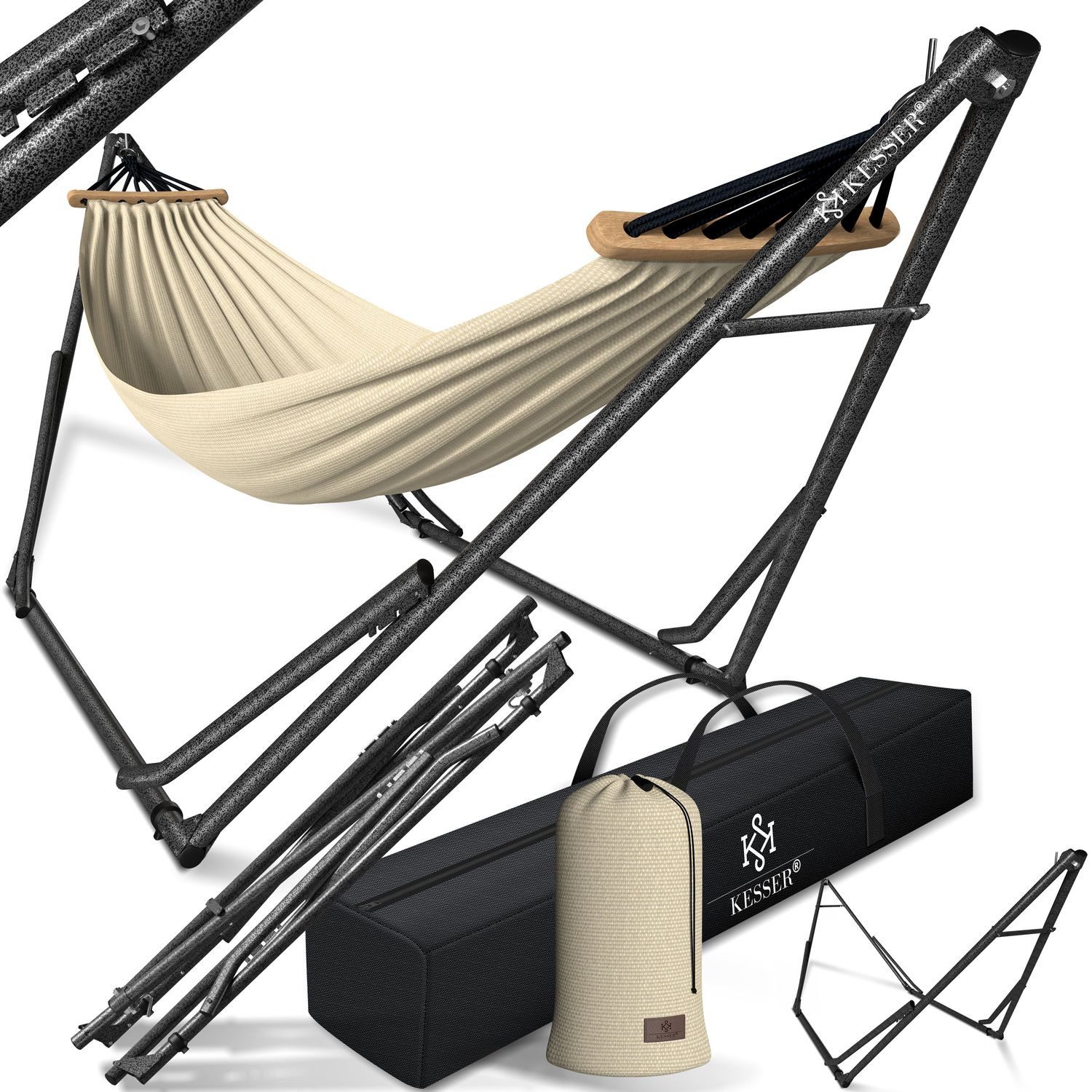 KESSER Hängematte, Hängematte Vill mit Gestell Metall Faltbar verstellbar Stabil