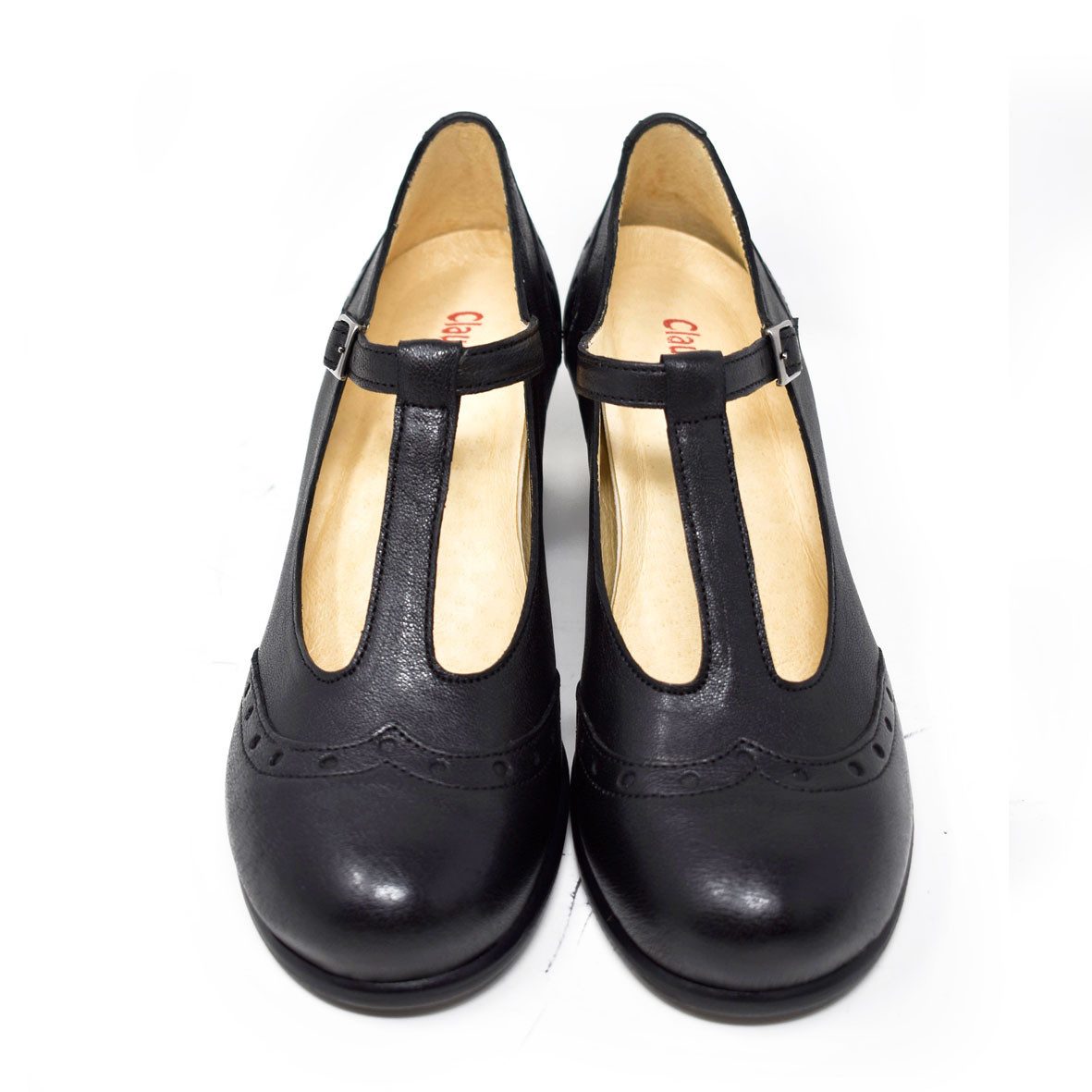 Claudio Nero Dia Komfort Spangenpumps in Glattleder und mit Wechselfußbett Pumps