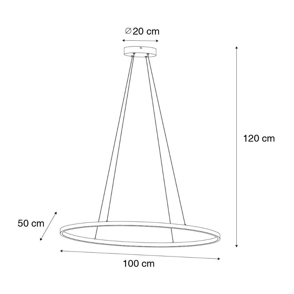 Qazqa Pendelleuchte Ovallo, Dimmbar, LED fest integriert, Extra-Warmweiß, QAZQA Hängeleuchte, integrated, Schwarz, Stahl, Design