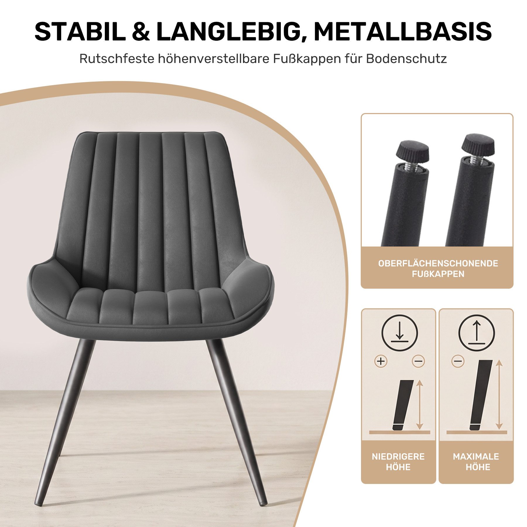 HawthyHome Esszimmerstuhl bequeme Polsterstühle Küchenstuhl (2 St), mit Rückenlehne Metallbeine, 2er Set – Bild 5 von 5