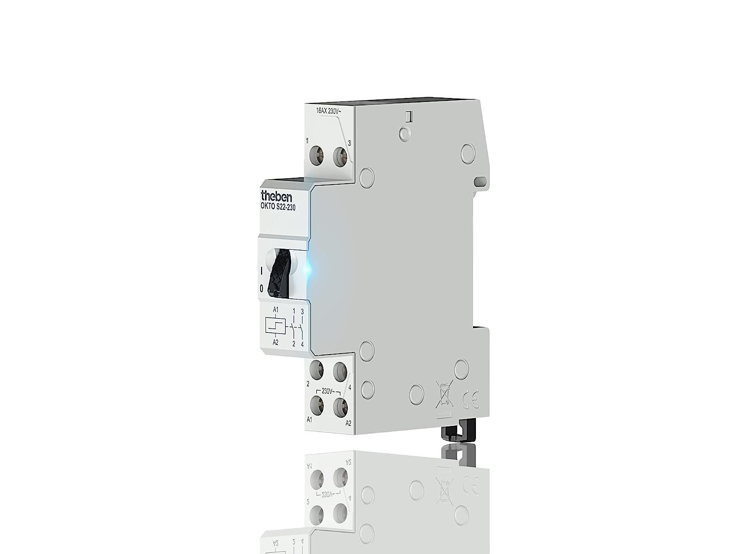 theben Stromstoßschalter OKTO S22-230 3120122 Stromstoßrelais, elektromechanisch, 2 Schließer, Lichtsteuerung, 200 W LED, Hutschiene