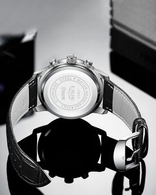 Lige LG8953 Watch, Herren Chrono Uhr Wasserdicht Business Lederband Armbanduhr für Männer