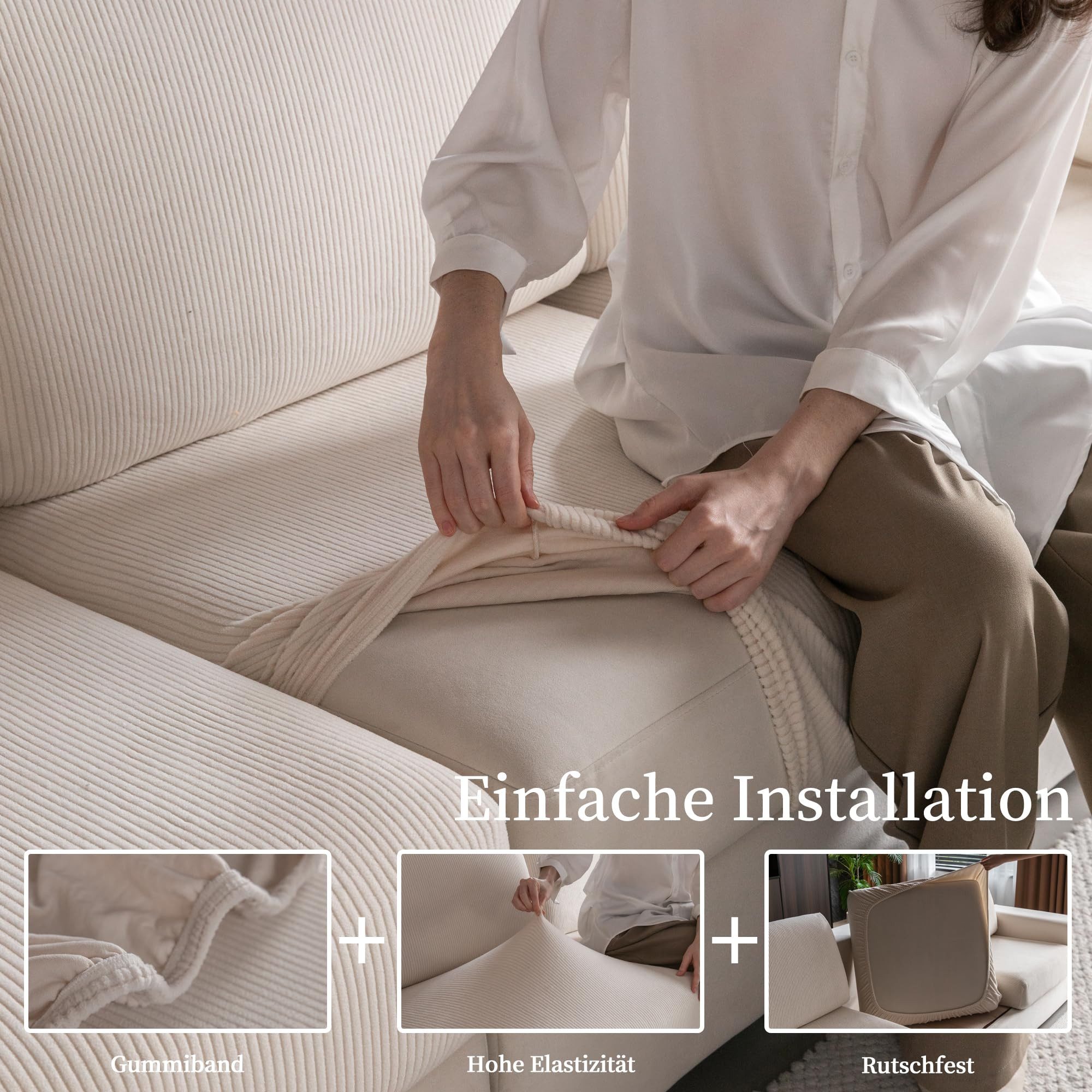 Diwzbyn Sofahusse für 1–4 Sitzer, elastischer Sitzkissenbezug, rutschfester Sofaüberzug, waschbar & pflegeleicht, universelle Passform – Bild 4 von 5