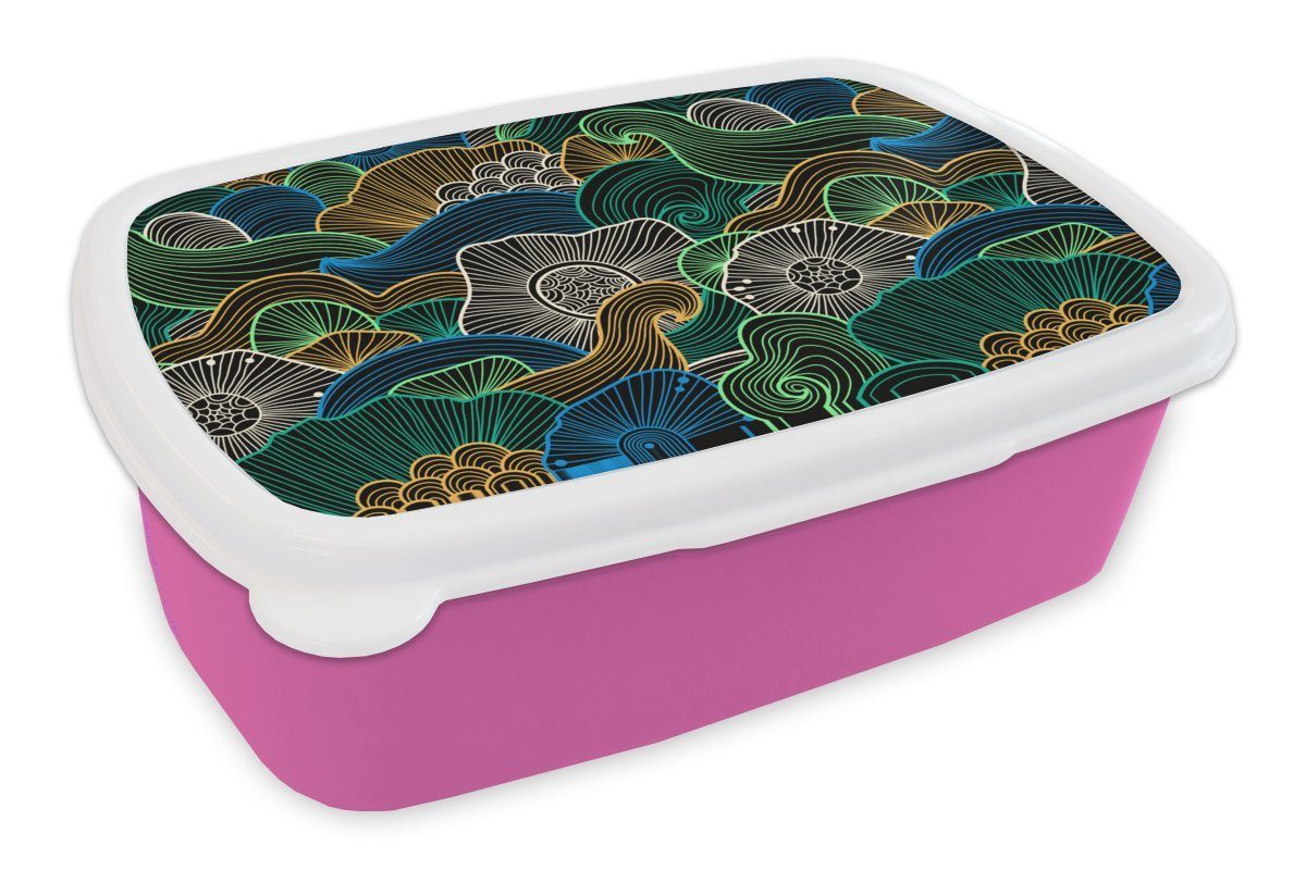 Brotdose Brotbox Lunchbox Mädchen, für (2-tlg), Kunststoff, rosa Glühen, - Blumen Snackbox, MuchoWow - Erwachsene, Muster Kinder, Kunststoff