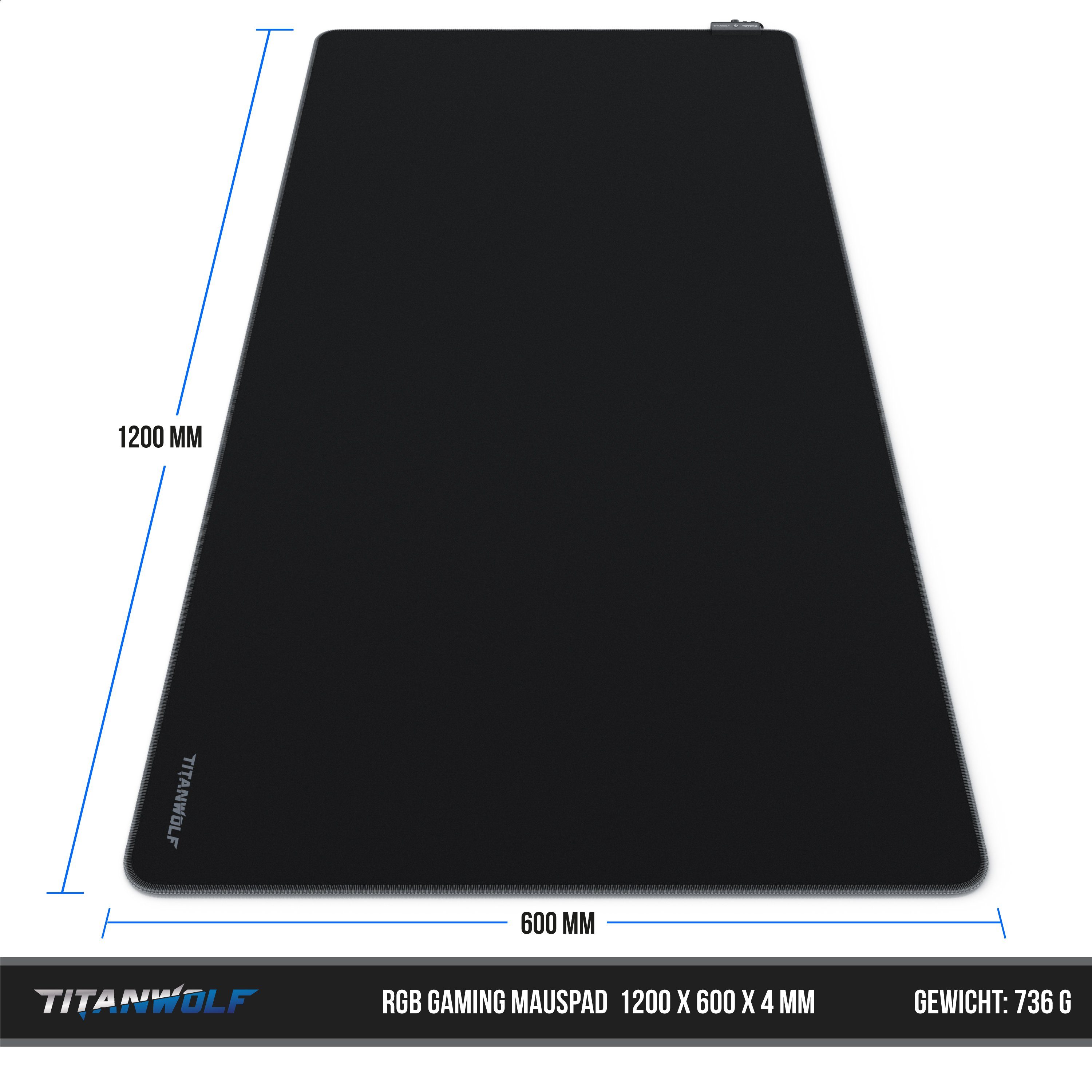 Titanwolf Gaming Mauspad RGB Mousepad 1200 x 600 x 3 mm, LED Multi Color XXXL Tischunterlage (1-St), rutschfest, abwaschbar, Geschwindigkeit & Präzision, Titanw – Bild 2 von 5