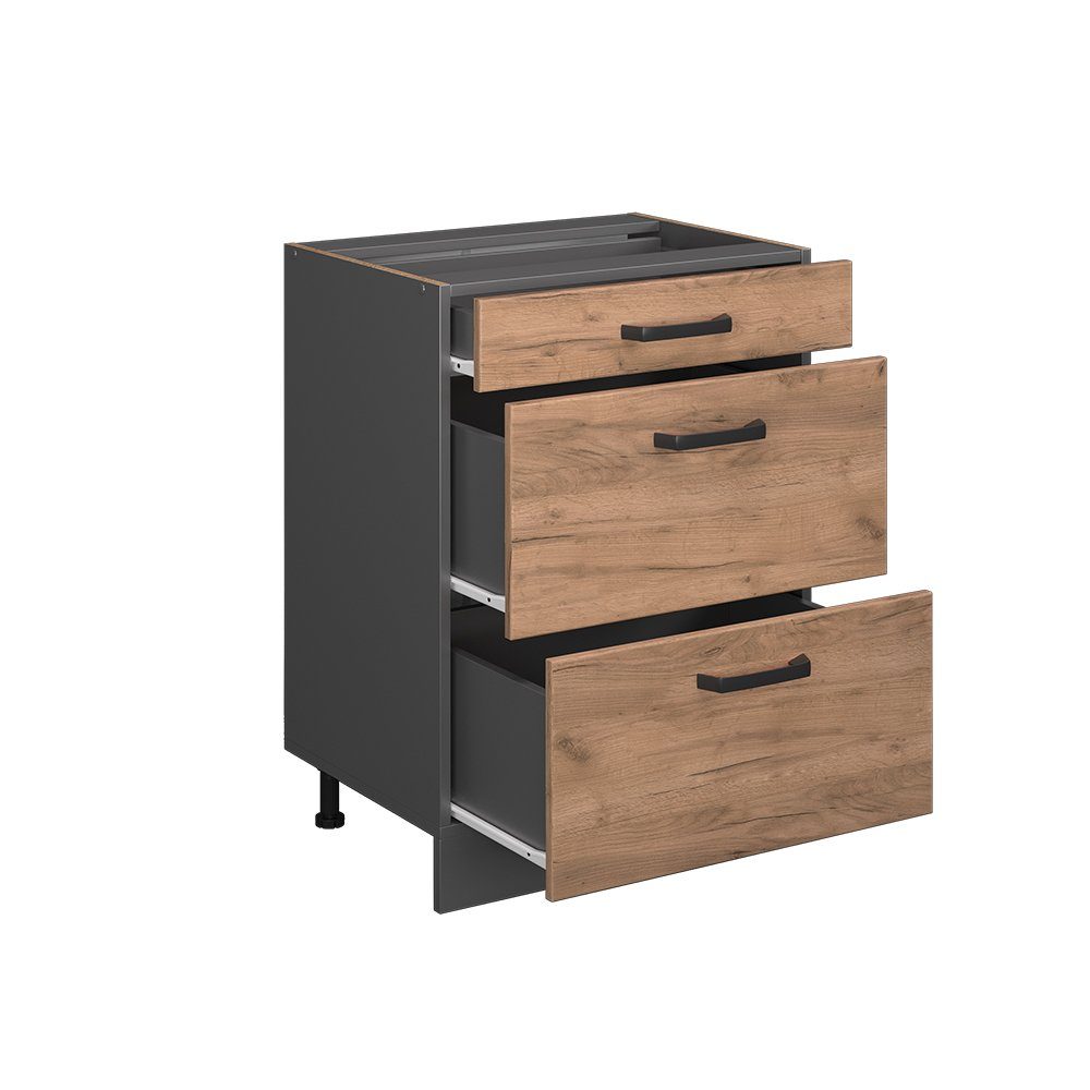 Vicco Unterschrank R-Line Goldkraft Eiche/Anthrazit 60cm, Schubladen, ohne Arbeitsplatte (1-St) – Bild 4 von 5