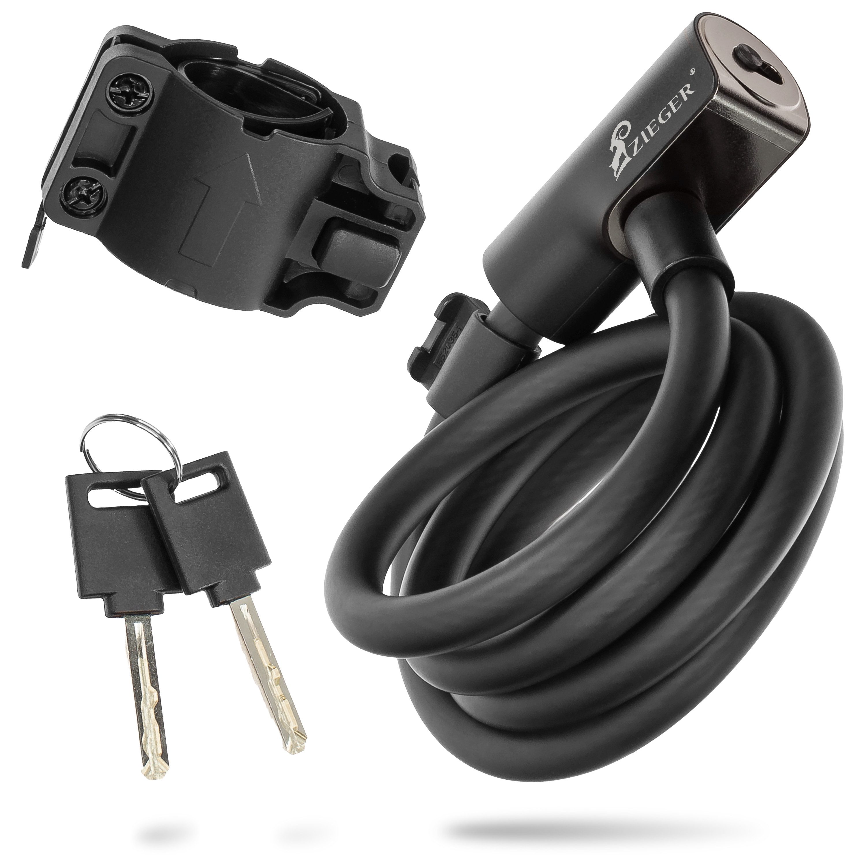 ZIEGER Kettenschloss Fahrrad Kabelschloss Urban 1000 – Panzerkabel 100 cm mit Halterung