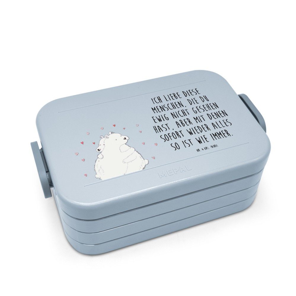 Mr. & Mrs. Panda Butterdose Eisbär Umarmen Motiv, Bento Box, Blau Pastell, Lunchbox, Bentobox, Es, Polypropylen lebensmittelecht, (Packung), Frischhaltedose Lunchbox Essensbox