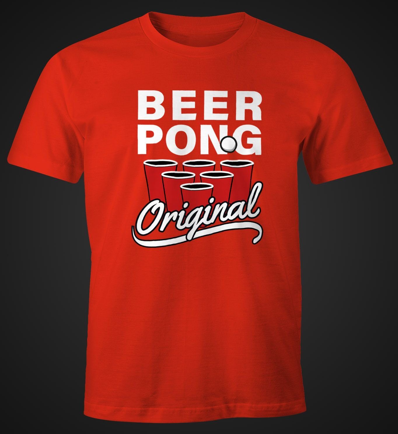 MoonWorks Print-Shirt Herren T-Shirt Beer rot Fun-Shirt mit Print Bier Pong Moonworks® Original