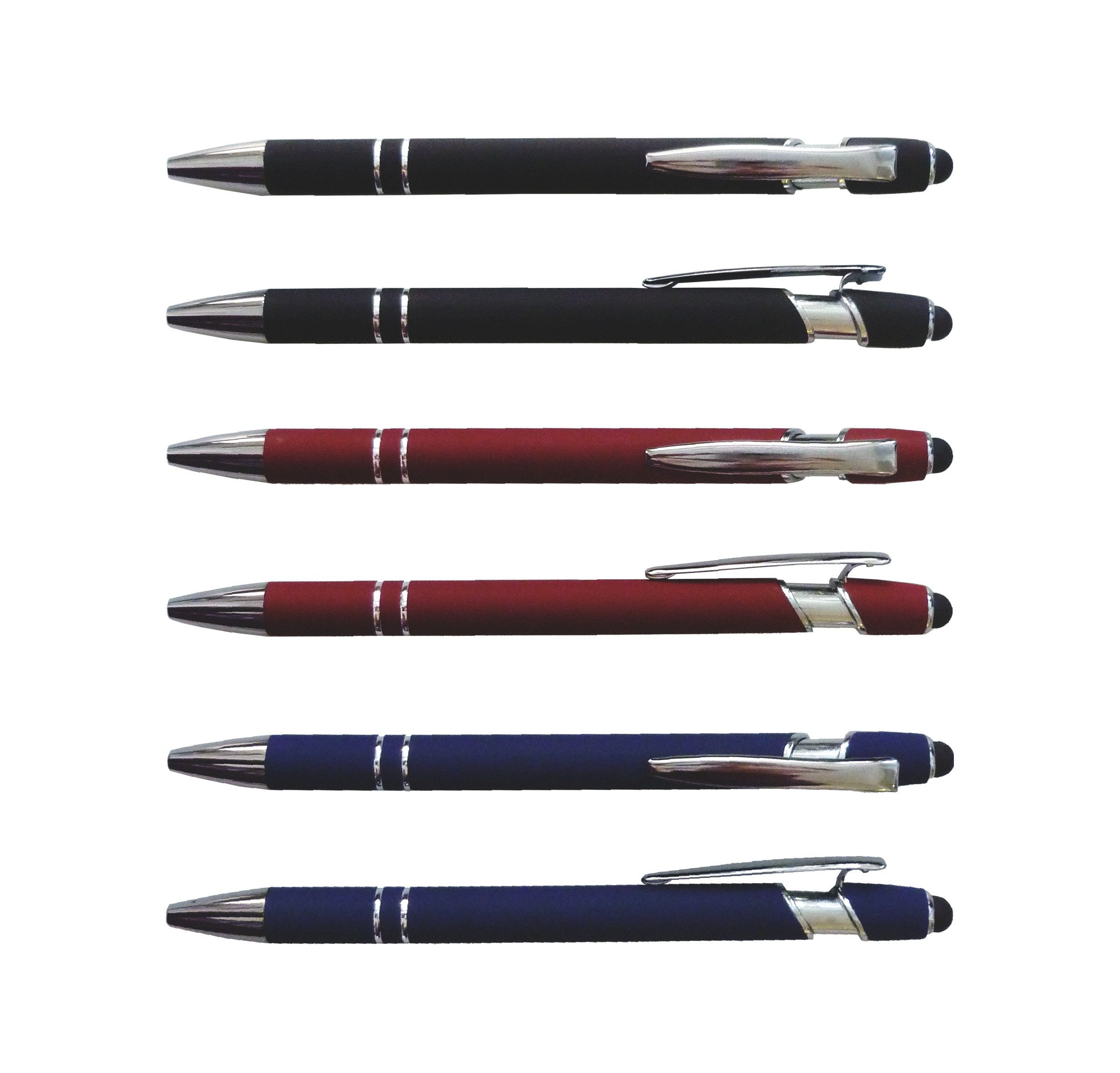 Best Offer Kugelschreiber 3x Touchpen-Kugelschreiber aus Metall / gummiert / je 1x schwarz, rot
