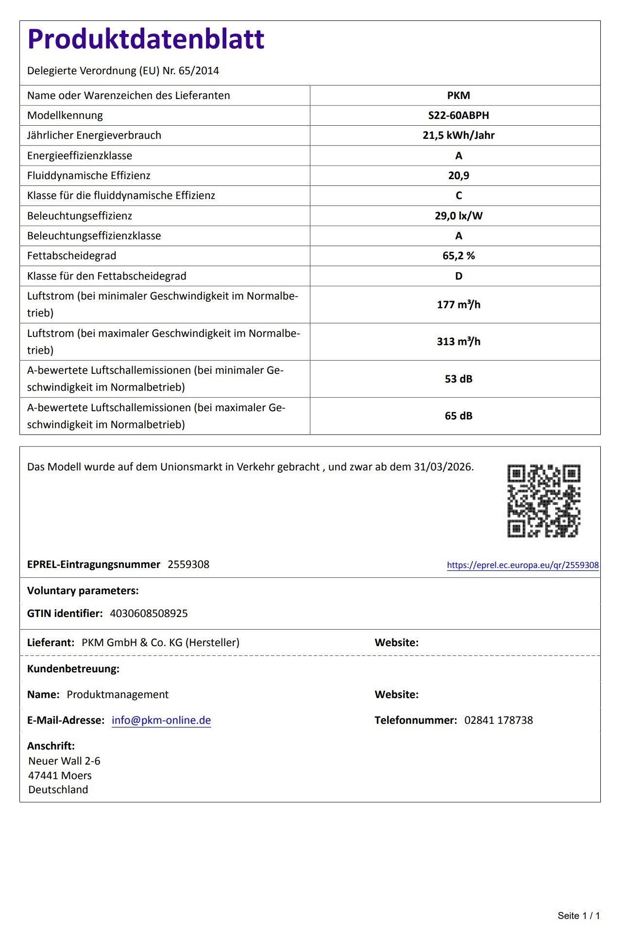 PKM Wandhaube S22-60ABPH Schräghaube Randabsaugung 60 cm Schwarz Energieklasse A – Bild 5 von 5
