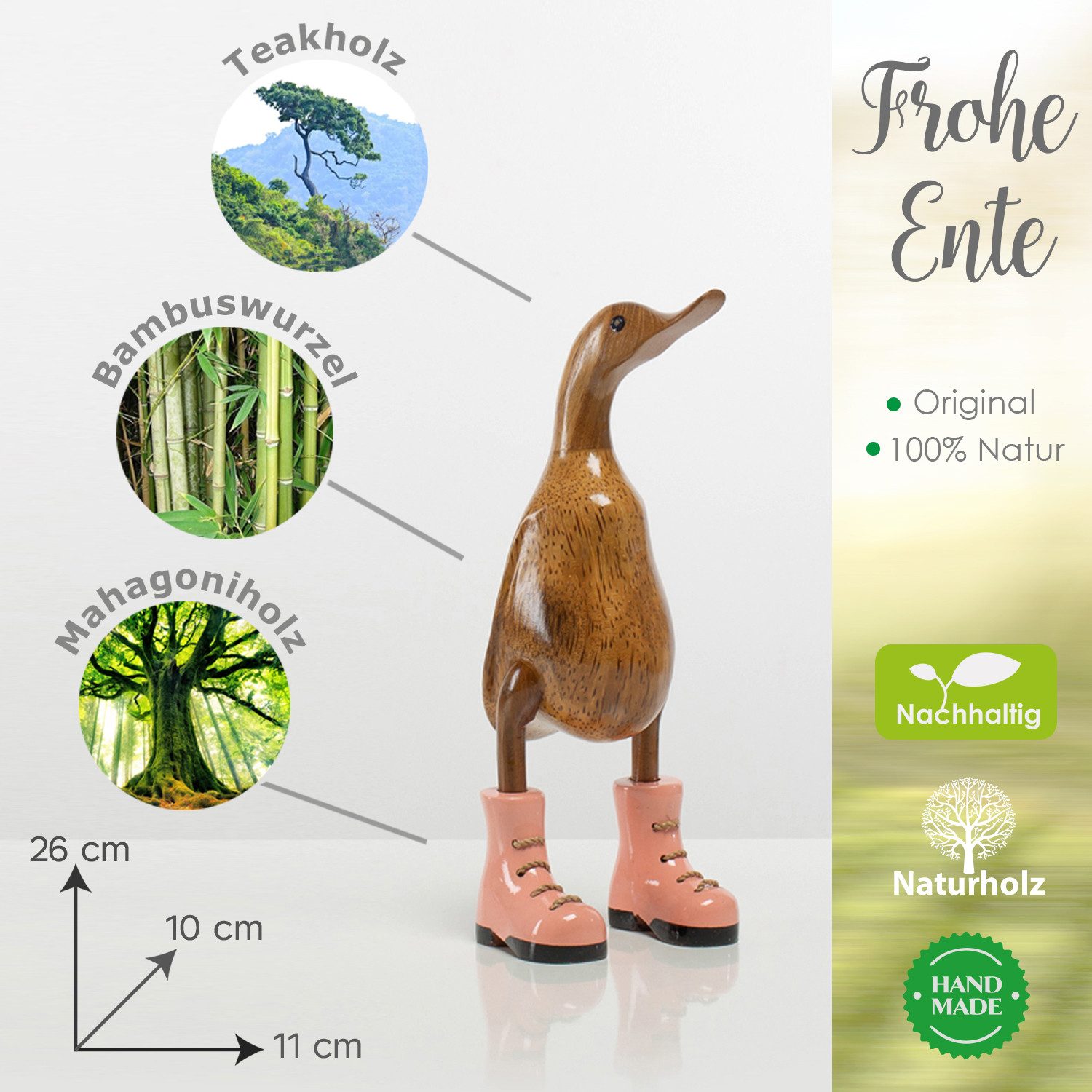 Rikmani Dekofigur Holzfigur Ente, Handgefertigte Dekoration aus Holz, Geschenk, Perfekt als Deko & Geschenk zu jedem Anlass