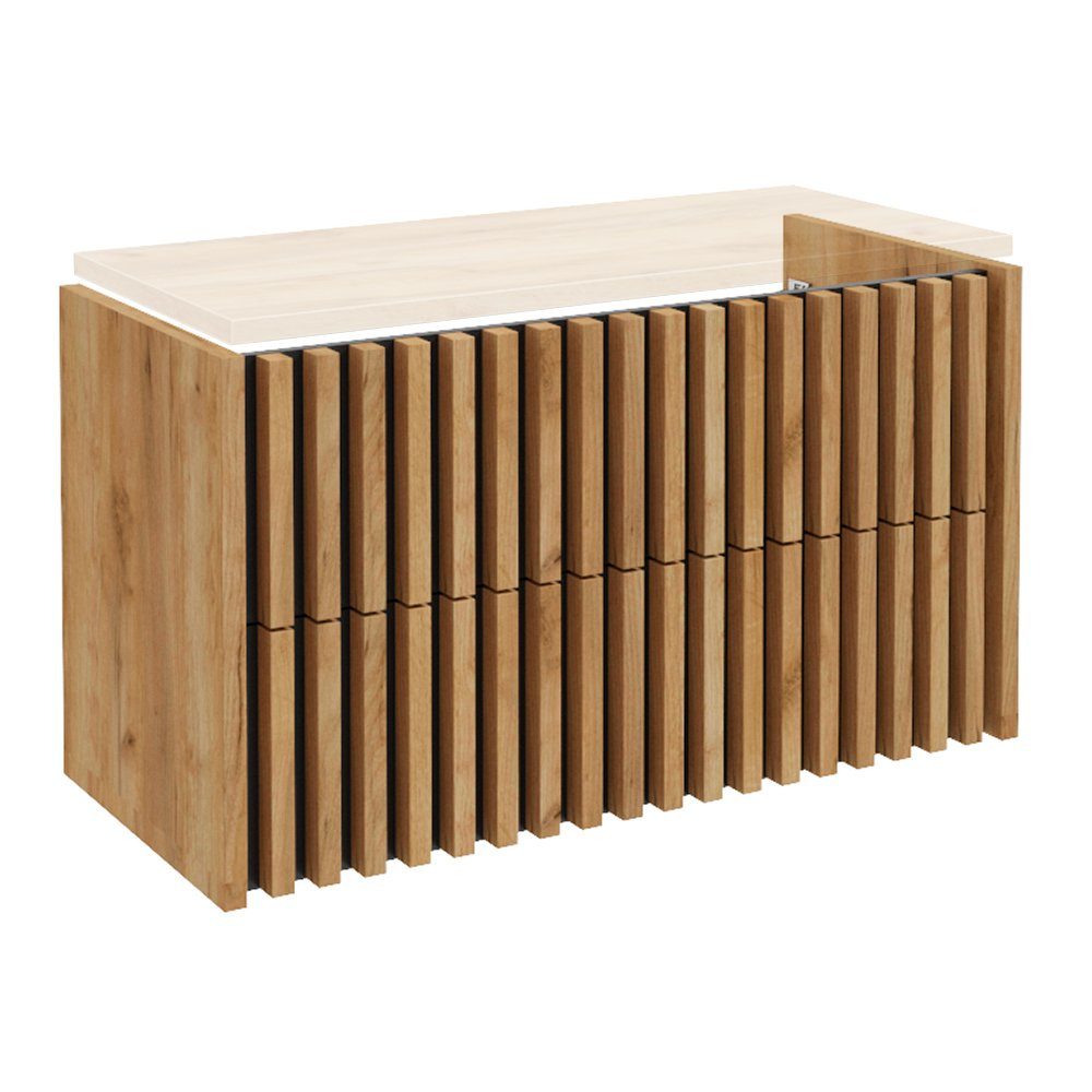 Lomadox Waschbeckenschrank LUCCA-107 Waschtisch Unterschrank Eiche schwarz Lamellen, 100/60/45 cm